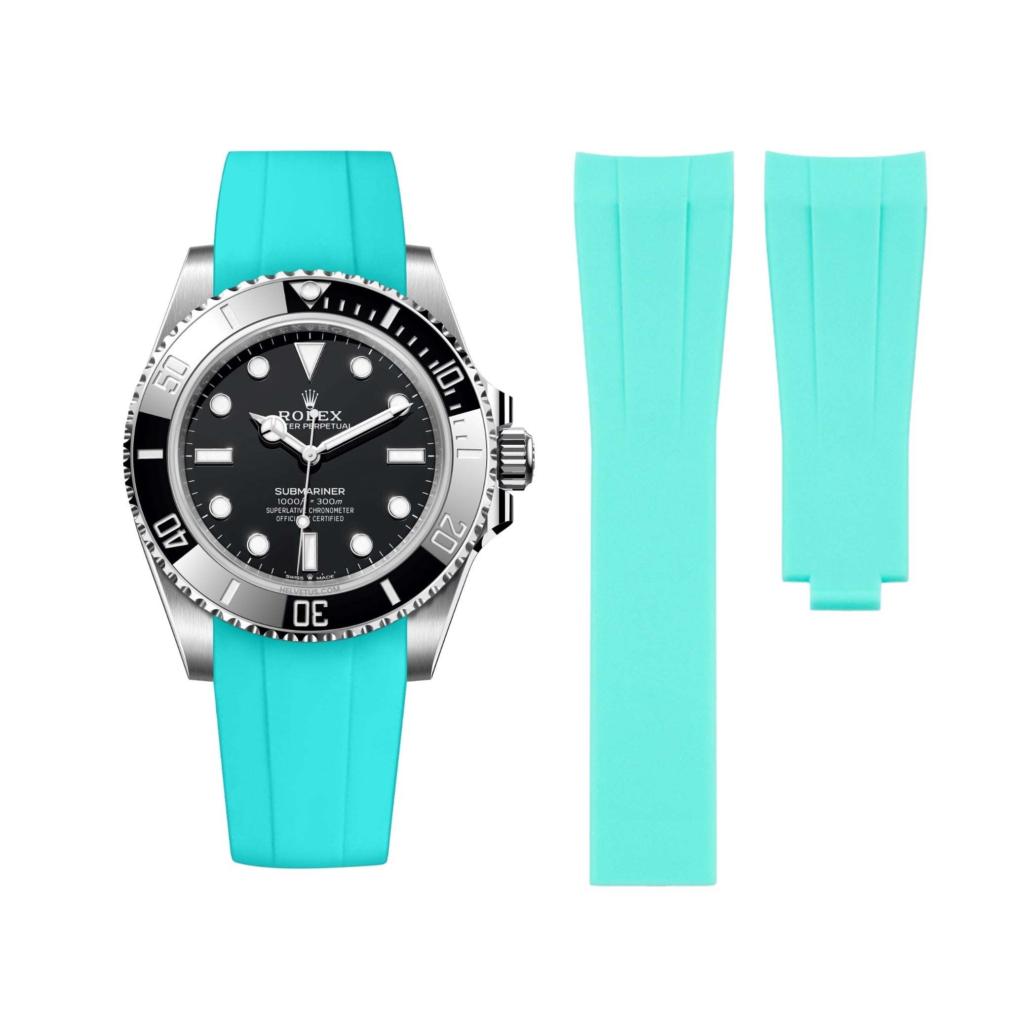 Deployant Rubber Strap - For Rolex Submariner - Turquoise - Helvetus