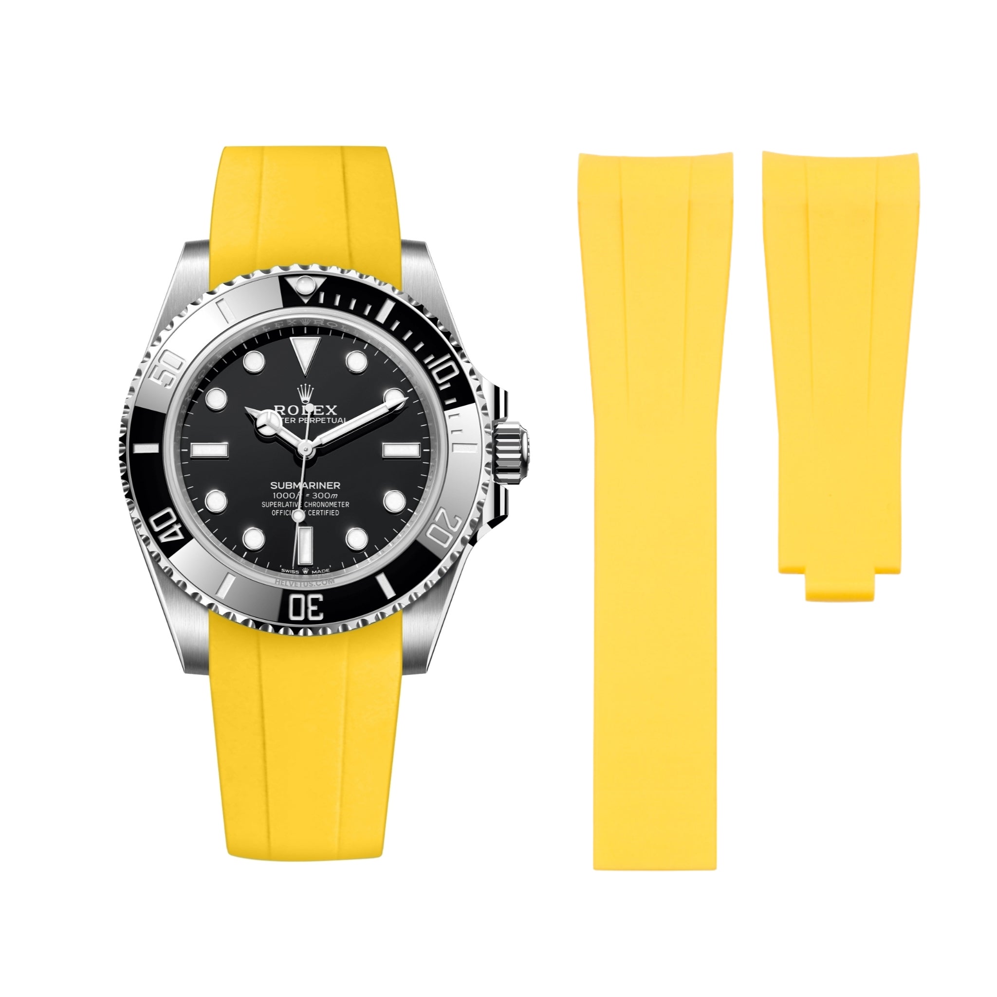 Deployant Rubber Strap - For Rolex Submariner - Yellow - Helvetus