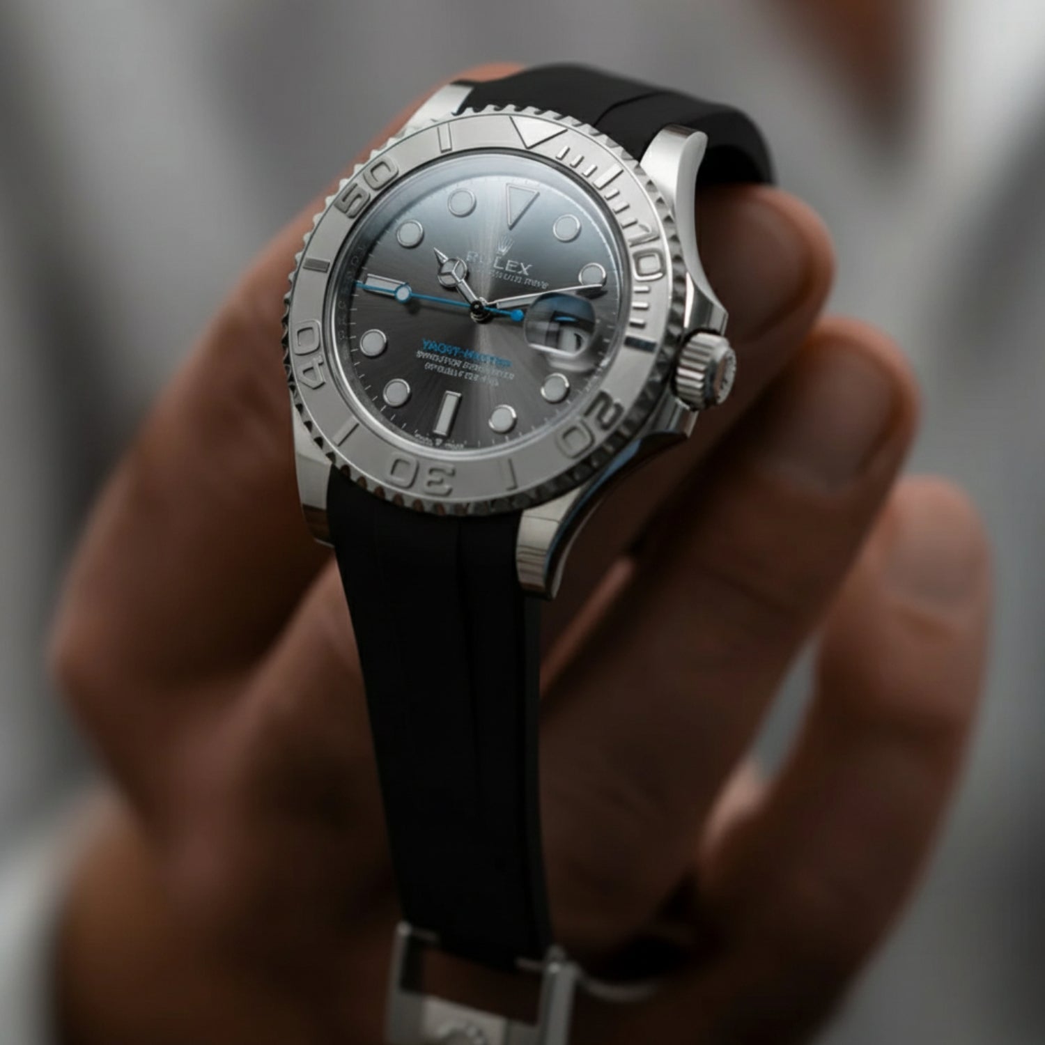 Deployant Rubber Strap - For Rolex Yacht - Master 40mm/42mm/37mm - Black - Helvetus