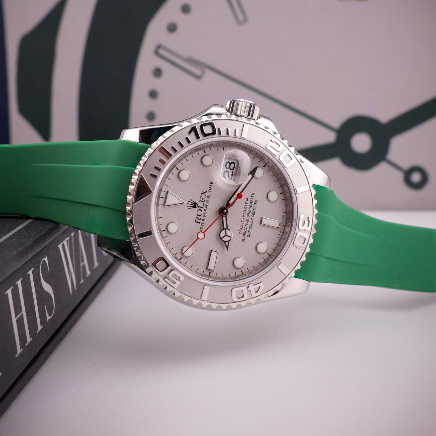 Deployant Rubber Strap - For Rolex Yacht - Master 40mm/42mm/37mm - Green - Helvetus
