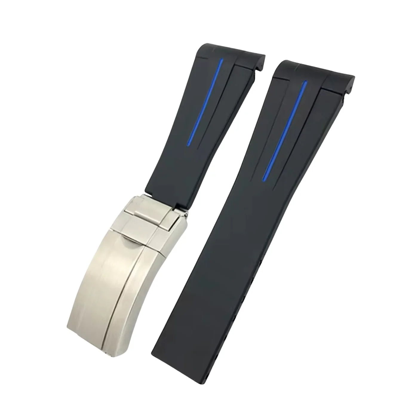 Deployant Rubber Strap - For Rolex Yacht - Master - Black w/Blue Line | LuxLine® - Helvetus