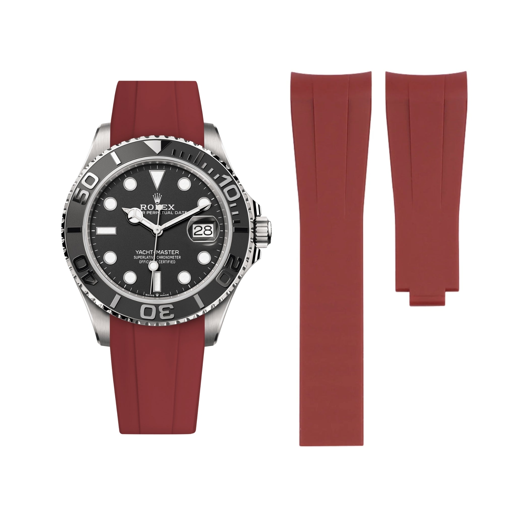 Deployant Rubber Strap - For Rolex Yacht - Master - Bordeaux - Helvetus