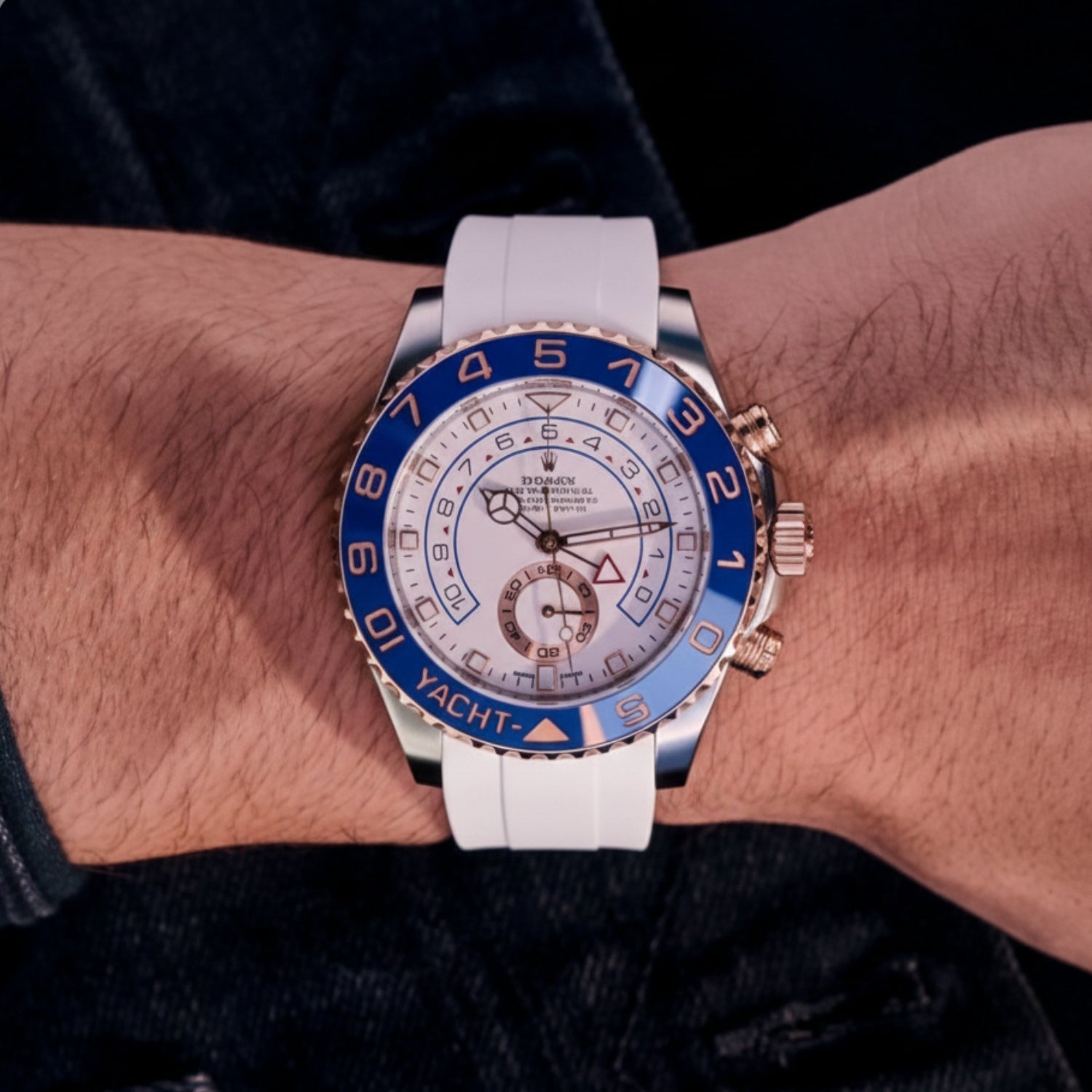 Deployant Rubber Strap - For Rolex Yacht - Master II 44mm - White - Helvetus