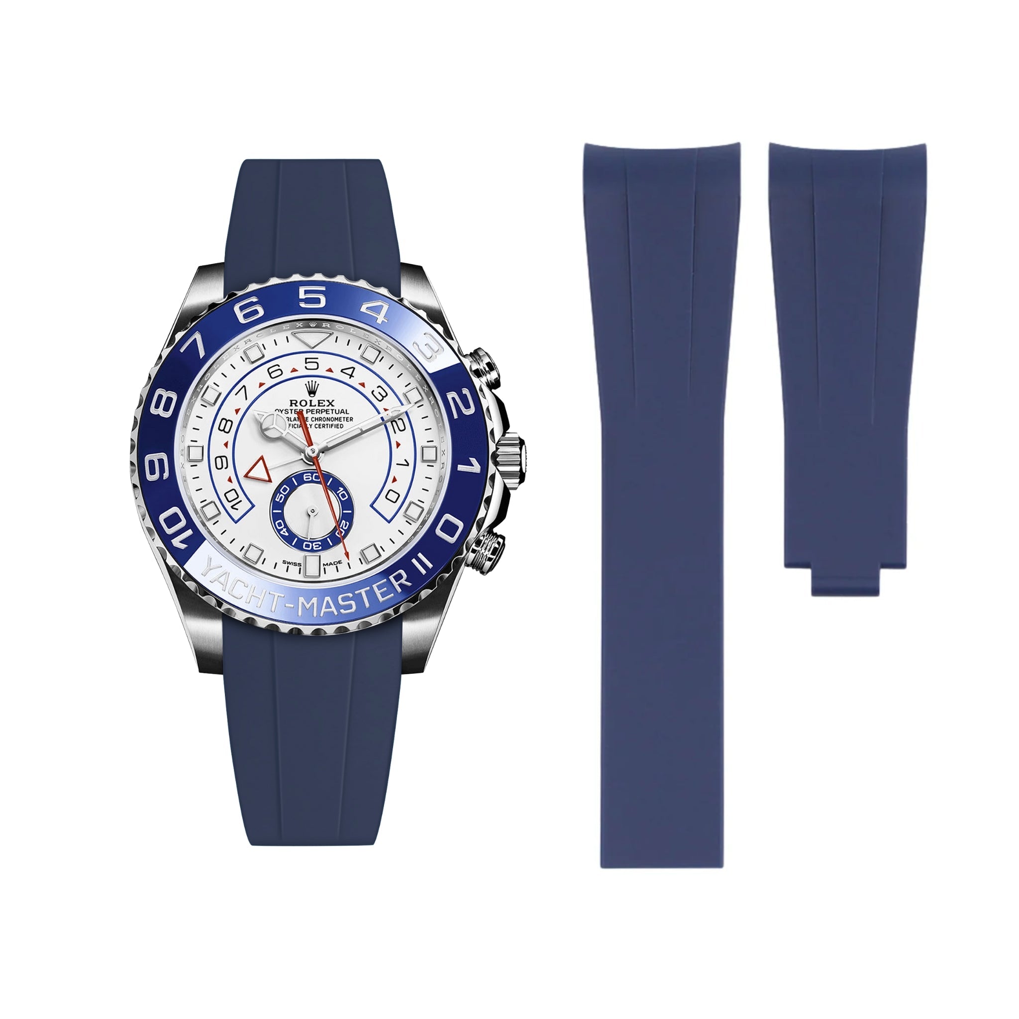 Deployant Rubber Strap - For Rolex Yacht - Master II - Navy Blue - Helvetus