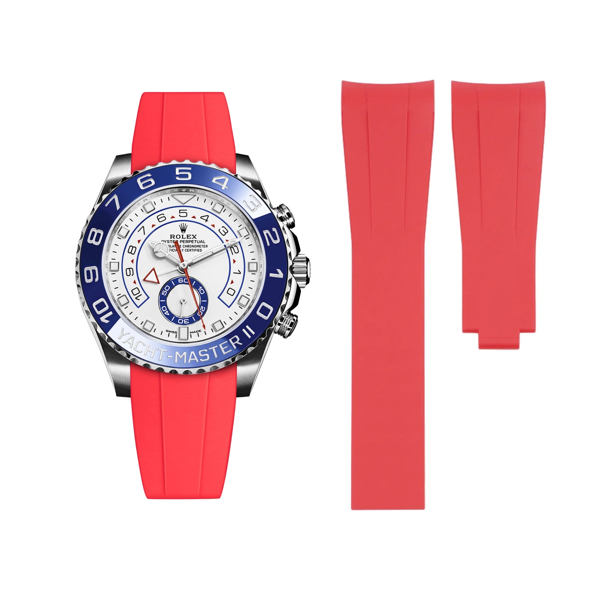 Deployant Rubber Strap - For Rolex Yacht - Master II - Red - Helvetus