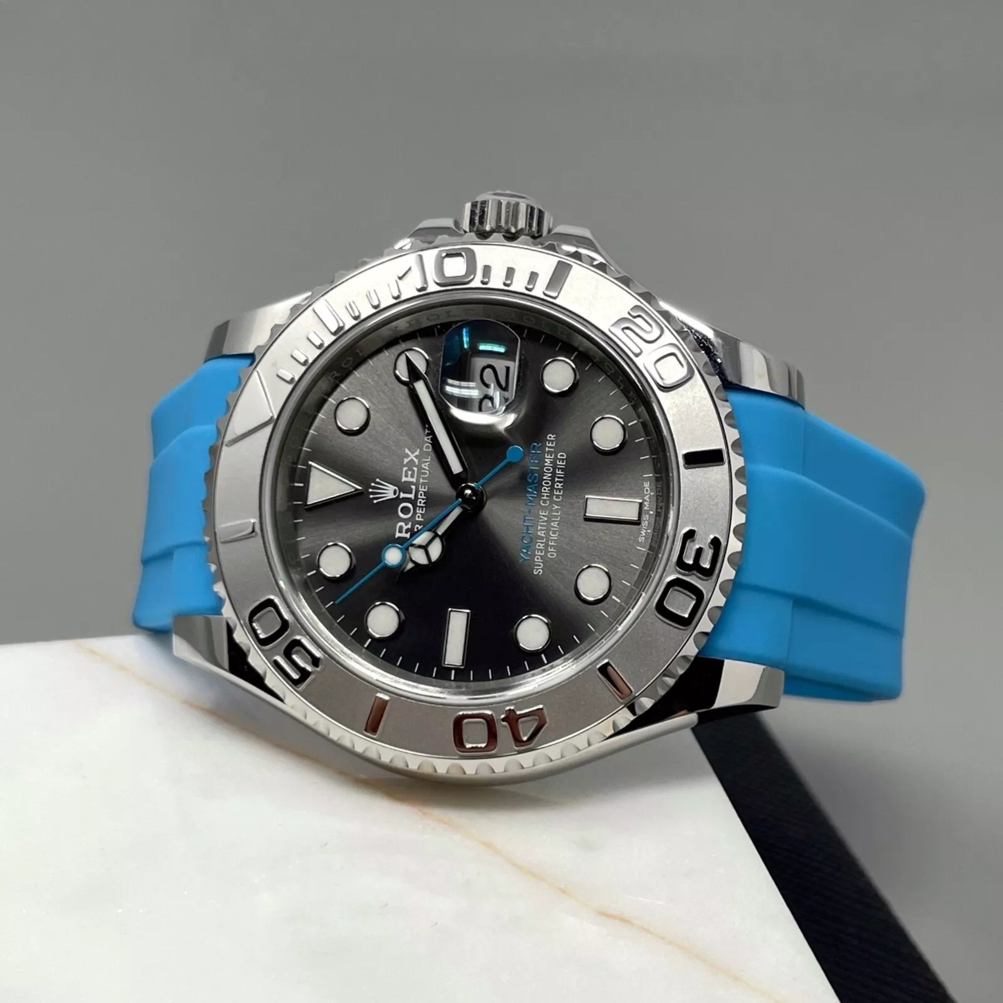 Deployant Rubber Strap - For Rolex Yacht - Master - Light Blue - Helvetus