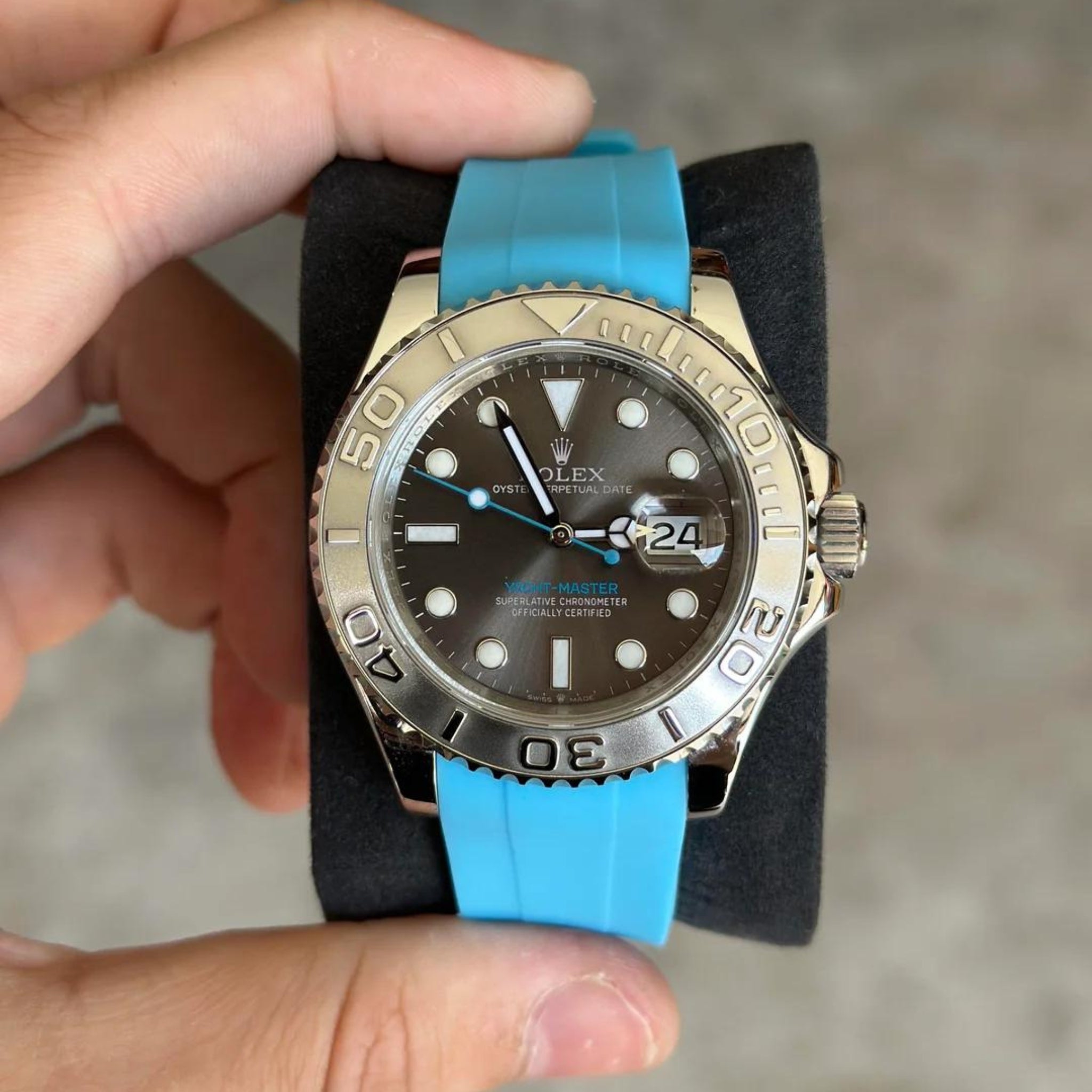 Deployant Rubber Strap For Rolex Yacht Master Light Blue