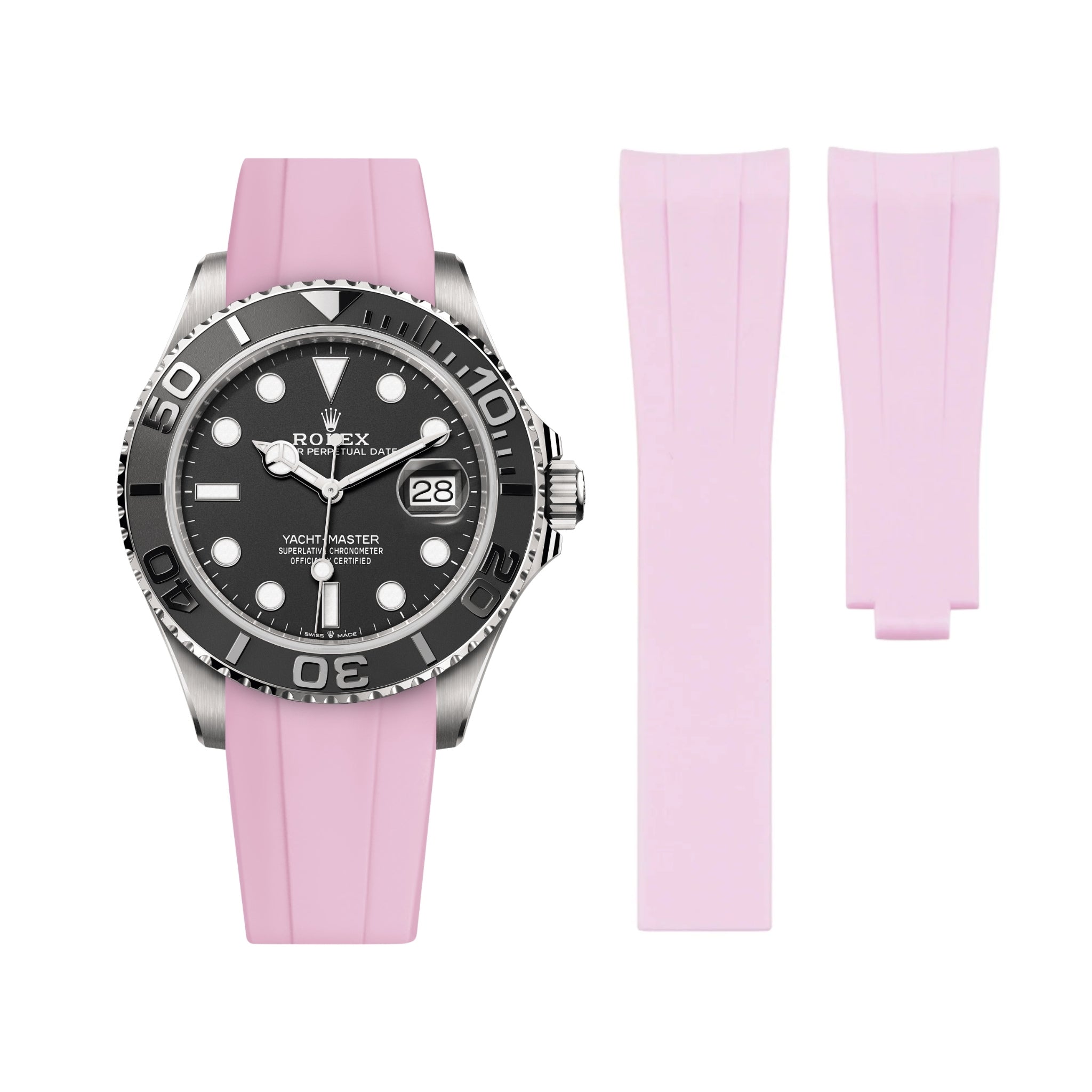 Deployant Rubber Strap - For Rolex Yacht - Master - Pink - Helvetus