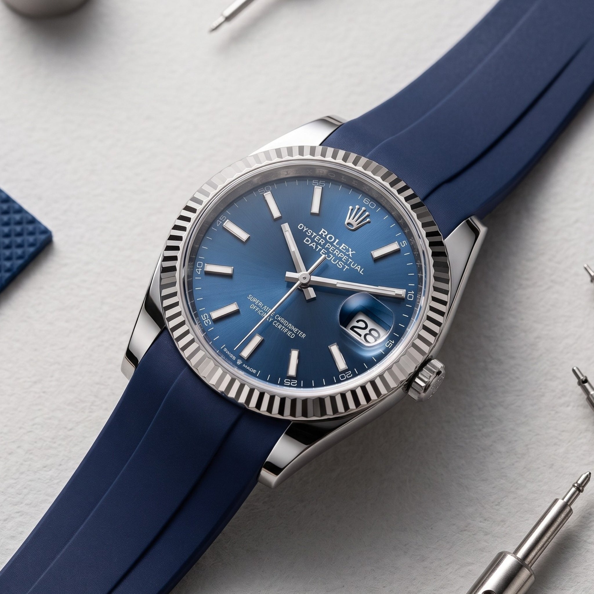 Deployant Strap - For Rolex Datejust 36 - Navy Blue - Helvetus