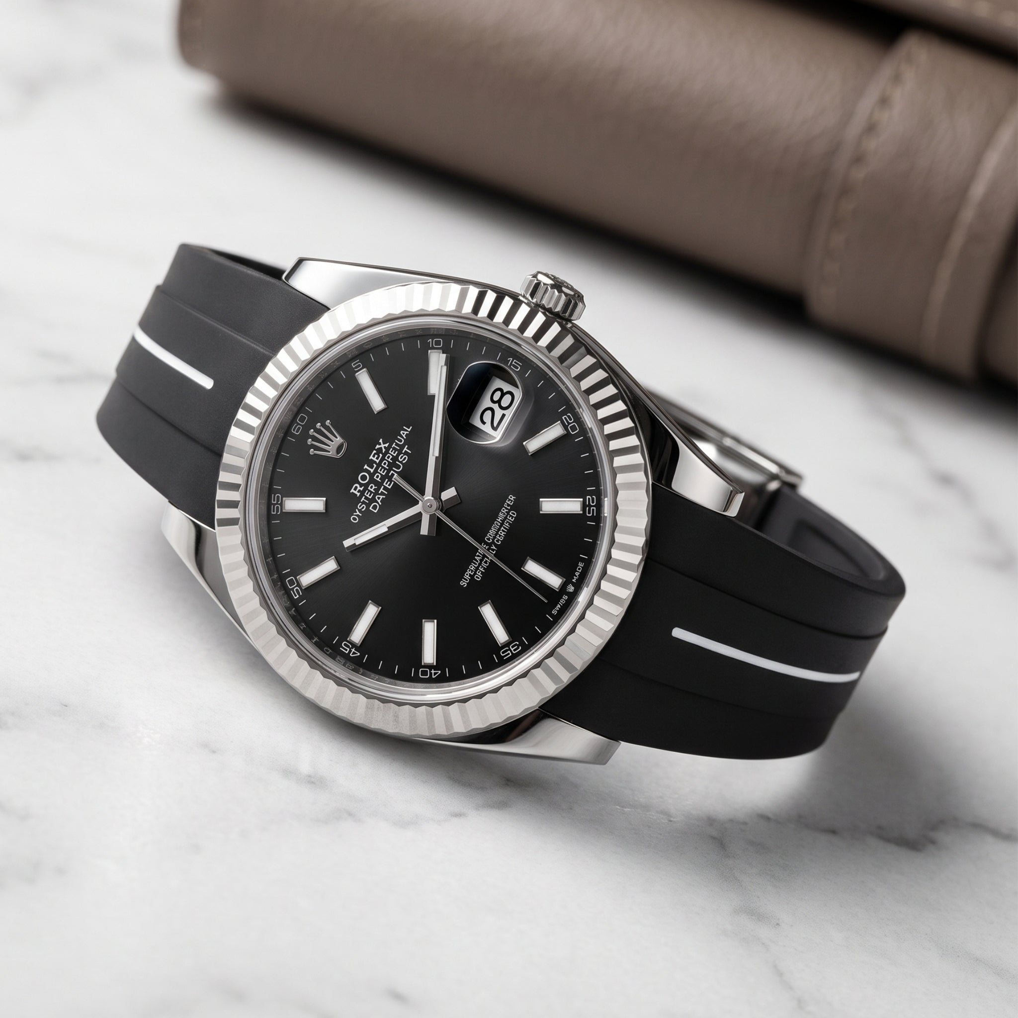 Black/White Rolex Datejust 41 Rubber Strap - Helvetus®