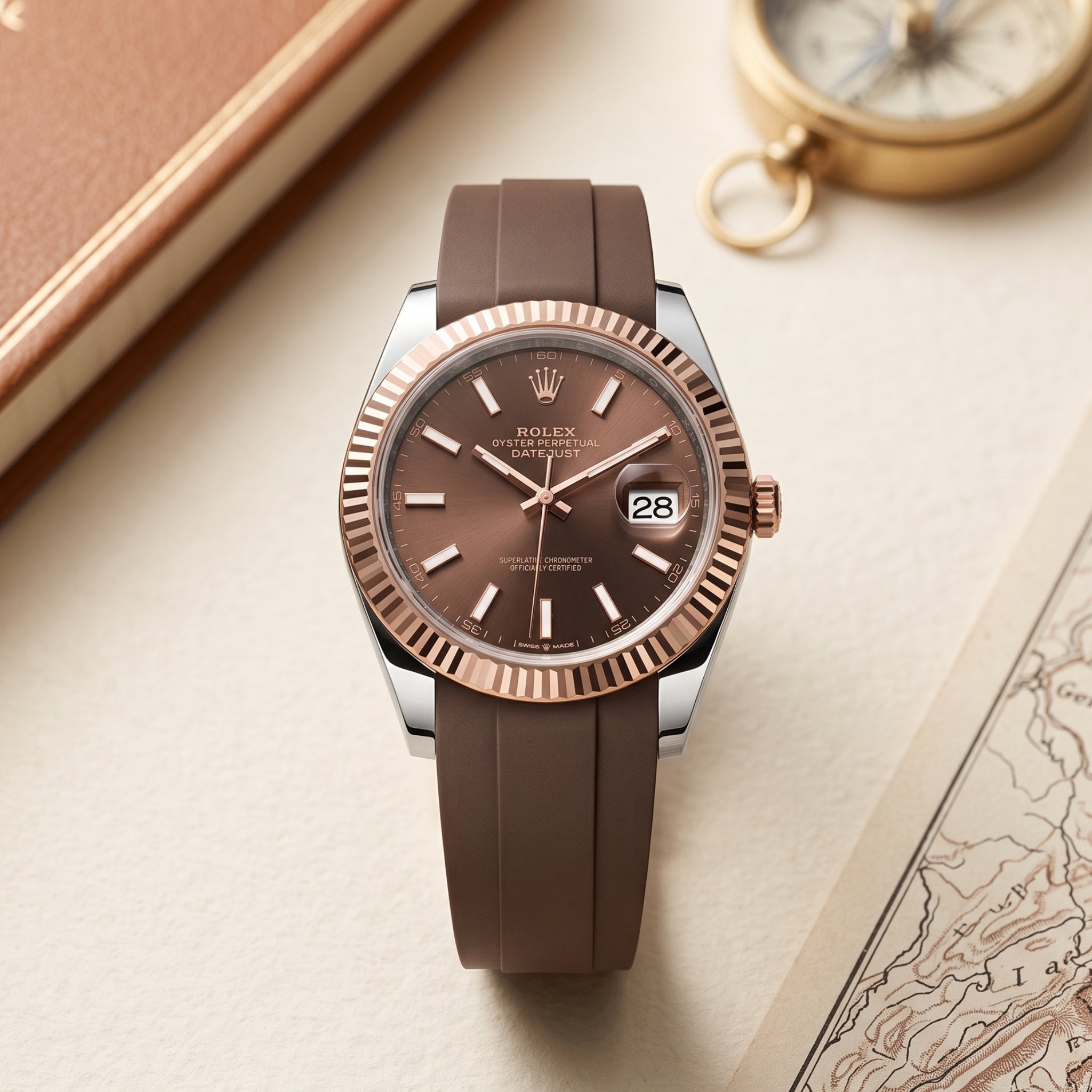 Deployant Strap - For Rolex Datejust 41mm - Brown - Helvetus