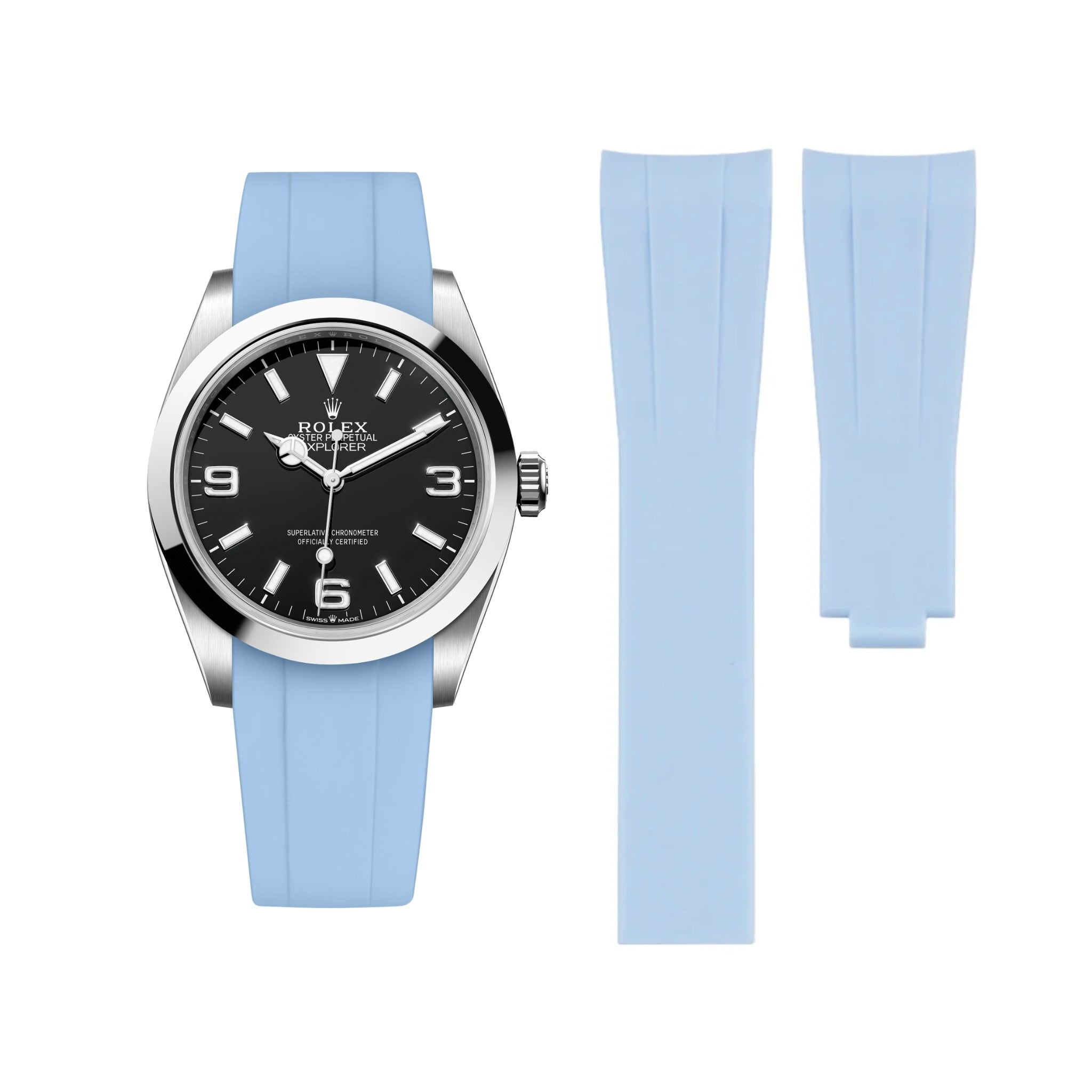 Deployant Strap - For Rolex Explorer I - Baby Blue - Helvetus