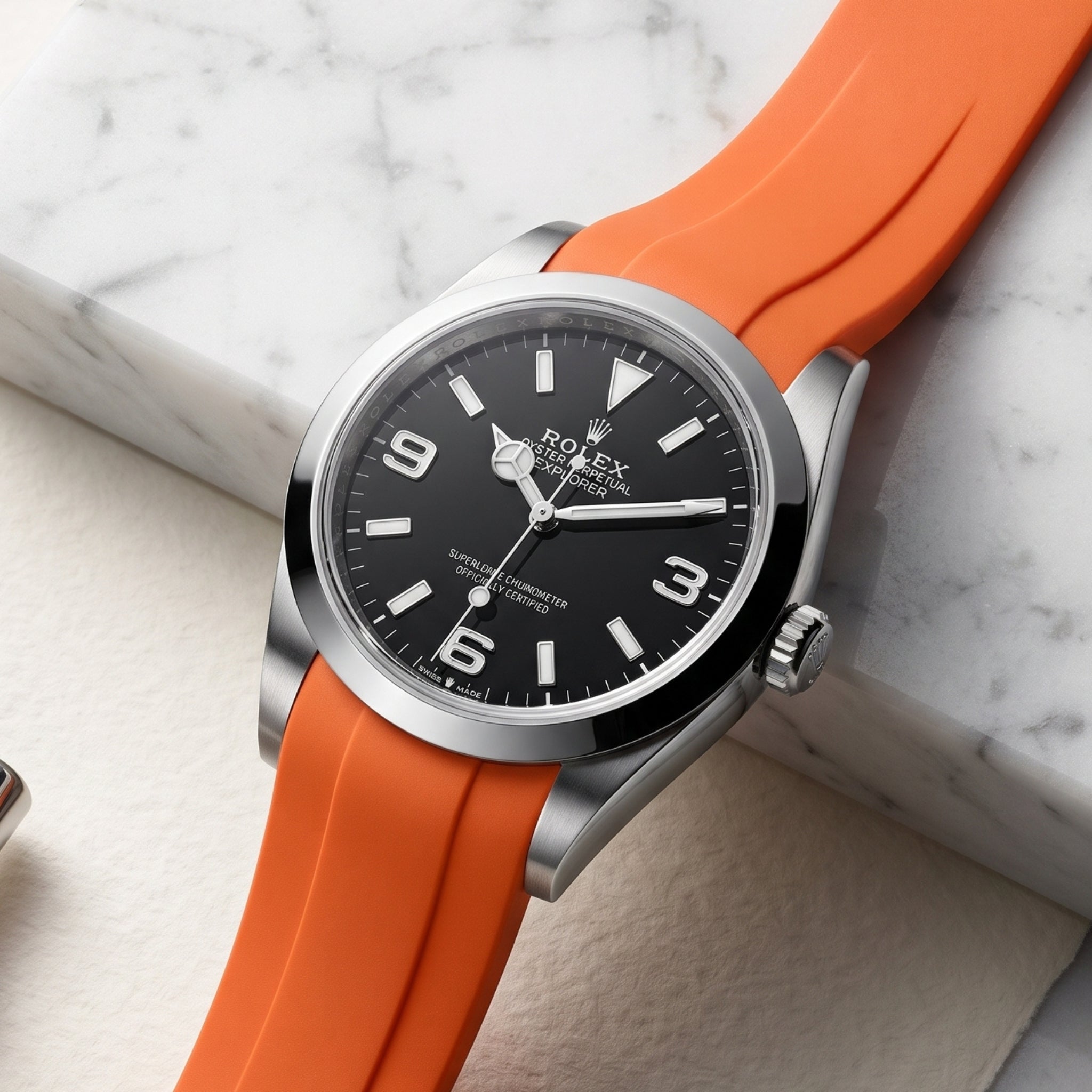 Orange Deployant Strap for Rolex Explorer I - Helvetus® Orange Deployant Strap for Rolex Explorer I - Helvetus®