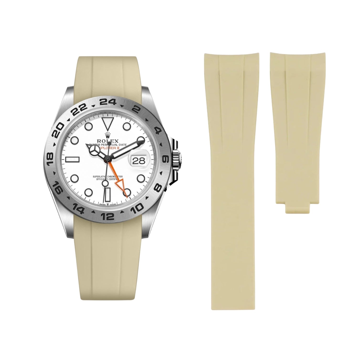 Deployant Strap for Explorer II Rolex in Beige - Helvetus® Switzerland
