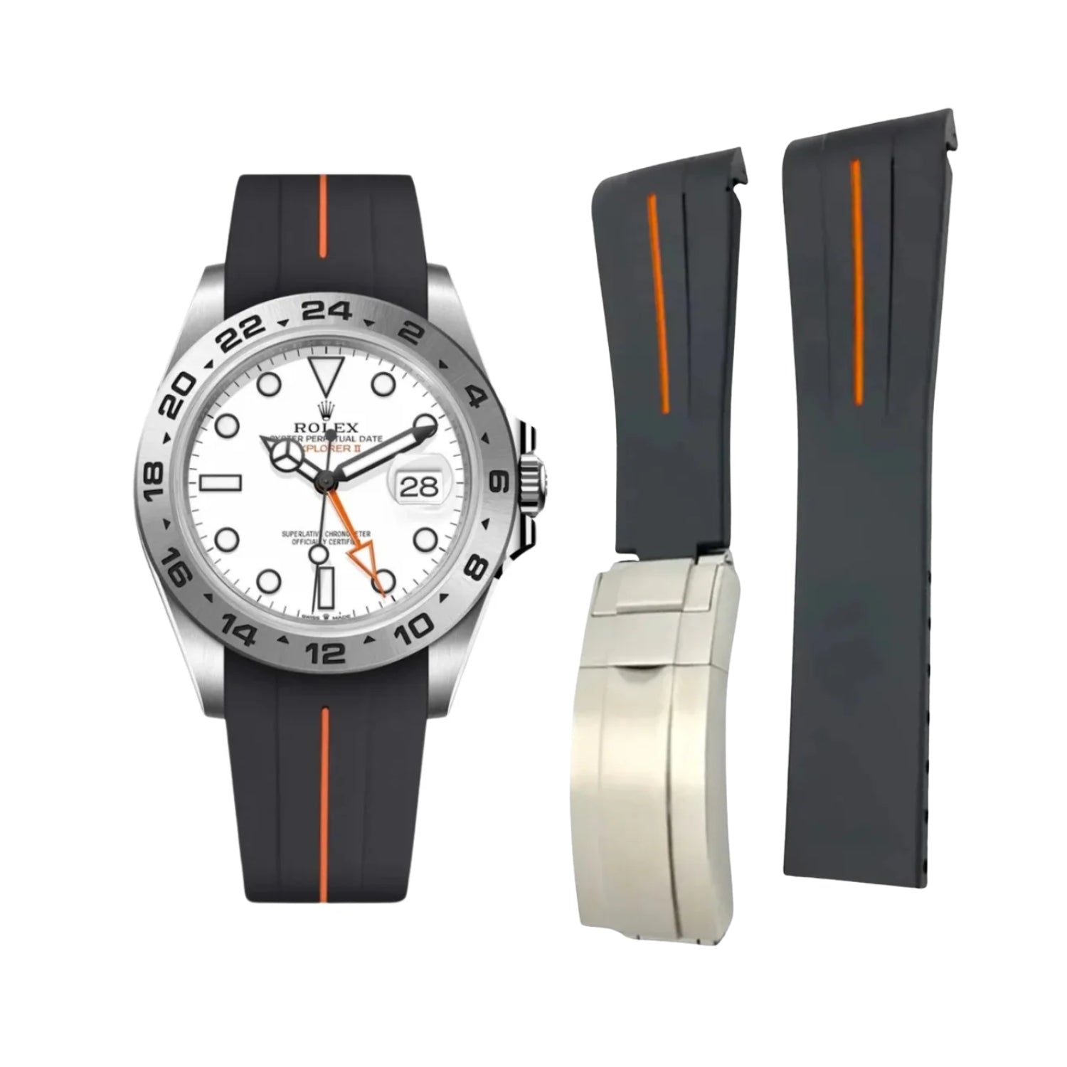 Black Orange Rubber Strap for Rolex Explorer II - Helvetus®