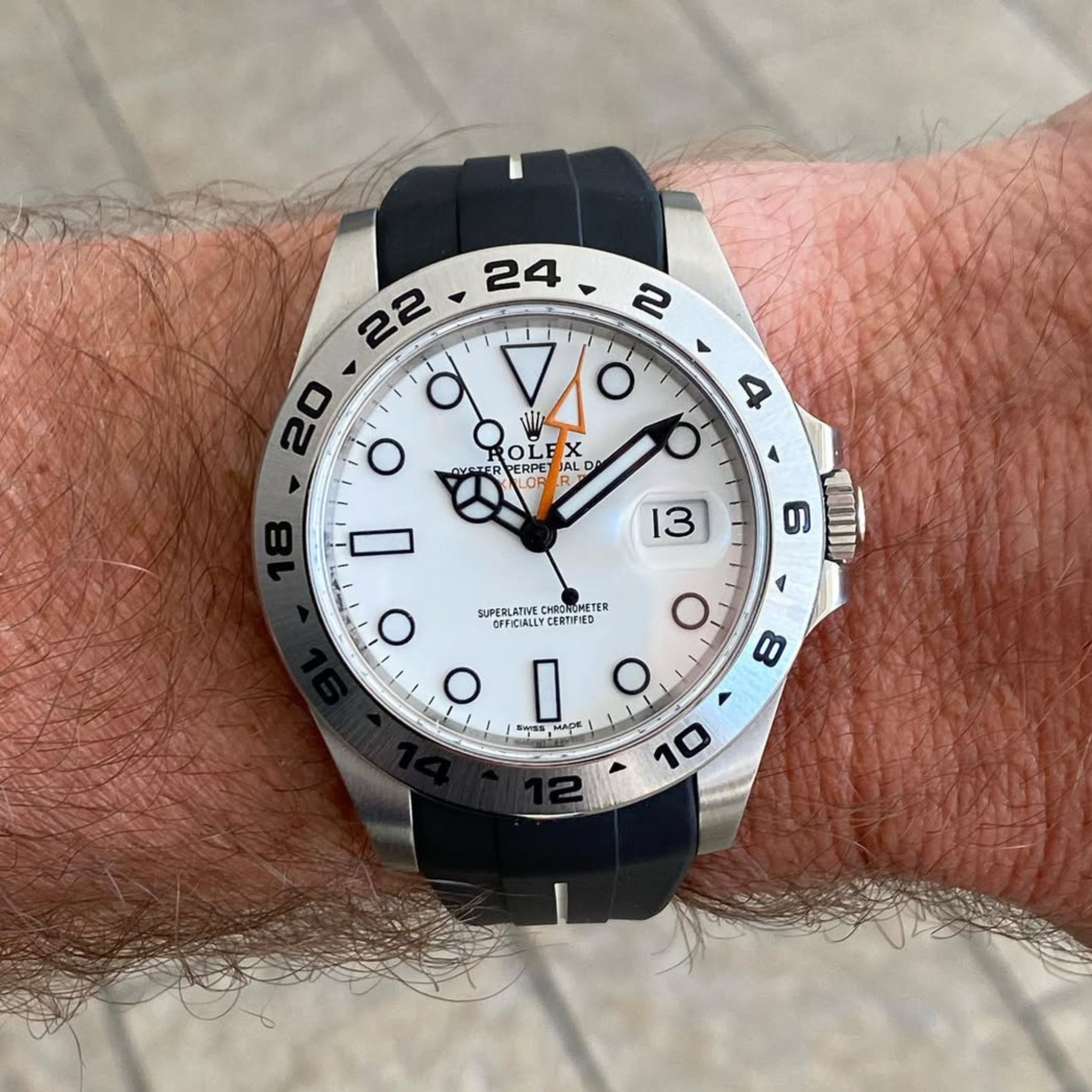 Deployant Strap - For Rolex Explorer II - Black w/White Line | LuxLine® - Helvetus