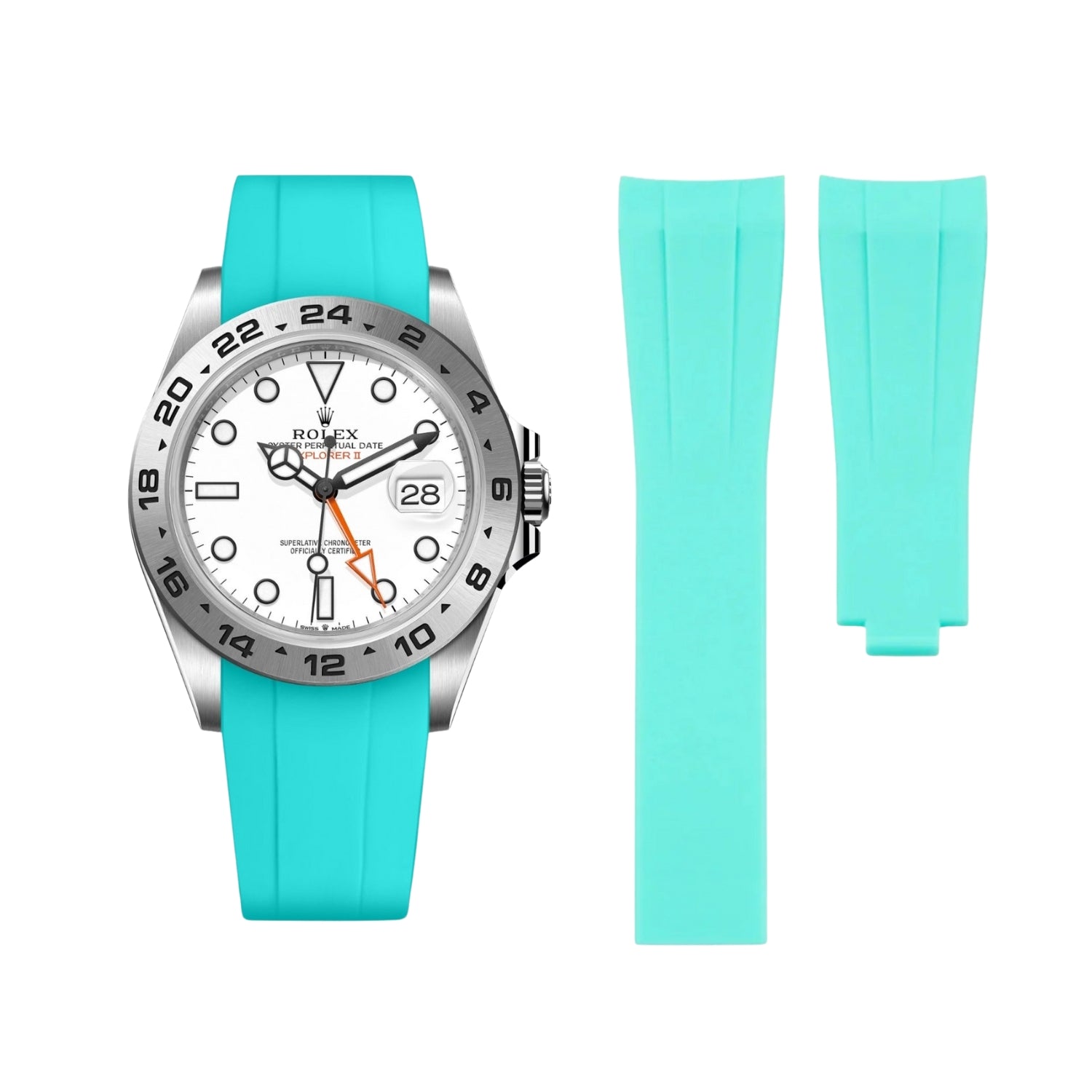 Deployant Strap for Rolex Explorer II in Turquoise - Helvetus