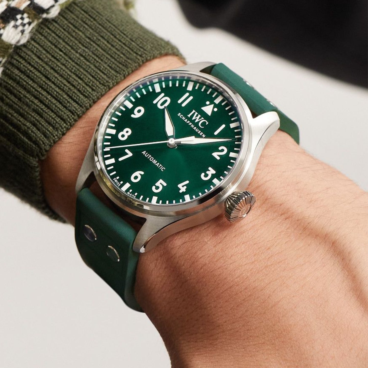 FKM Rubber Strap - For IWC Portugieser/Aquatimer/All Pilot Models/Portugieser/Portofino - Green - With Rivets - Helvetus