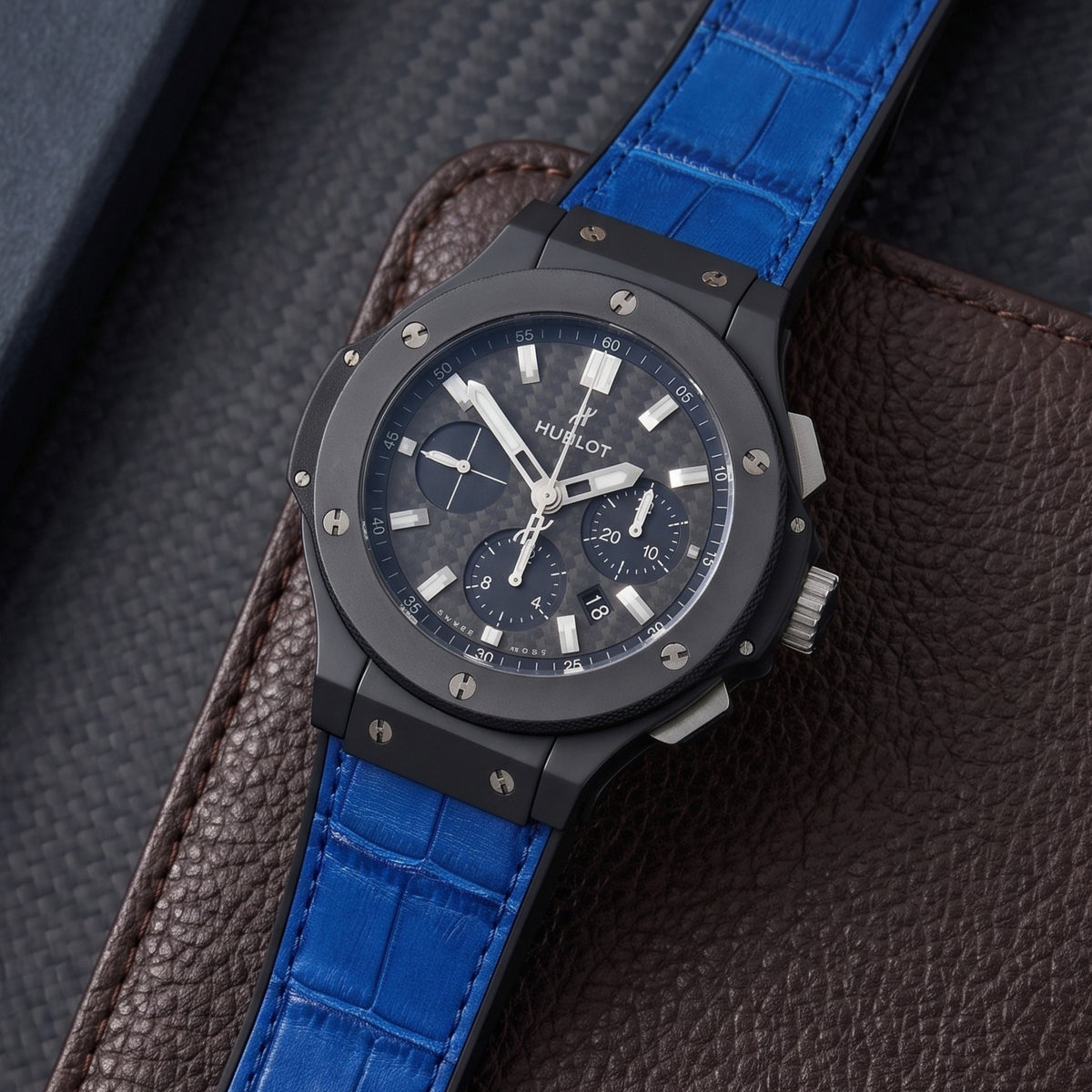 Leather Strap - For Hublot Big Bang 44mm - Blue