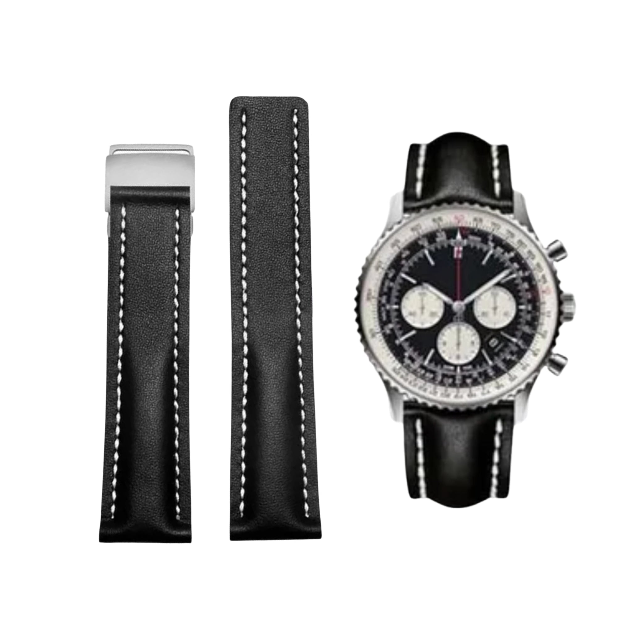 Breitling black leather strap best sale