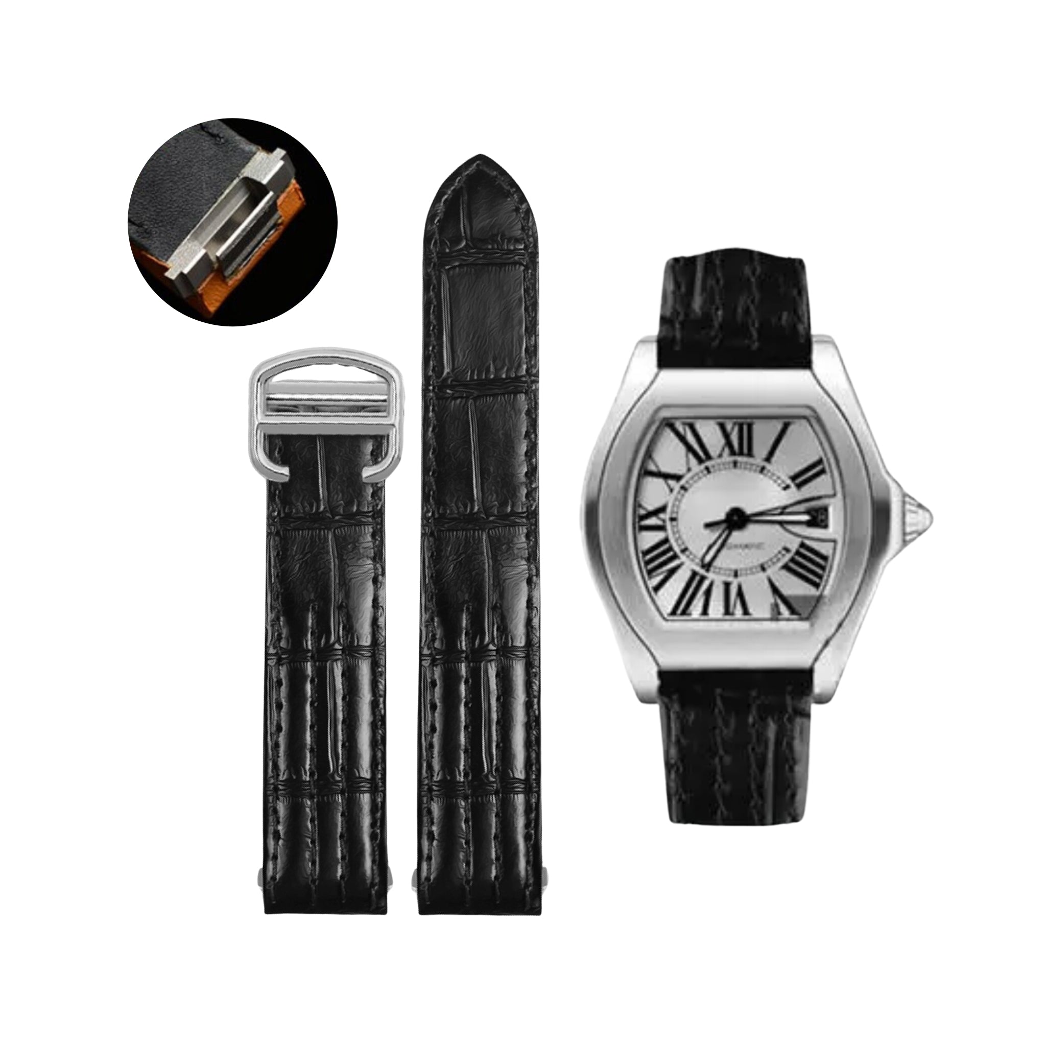 Leather Strap For Cartier Roadster Black