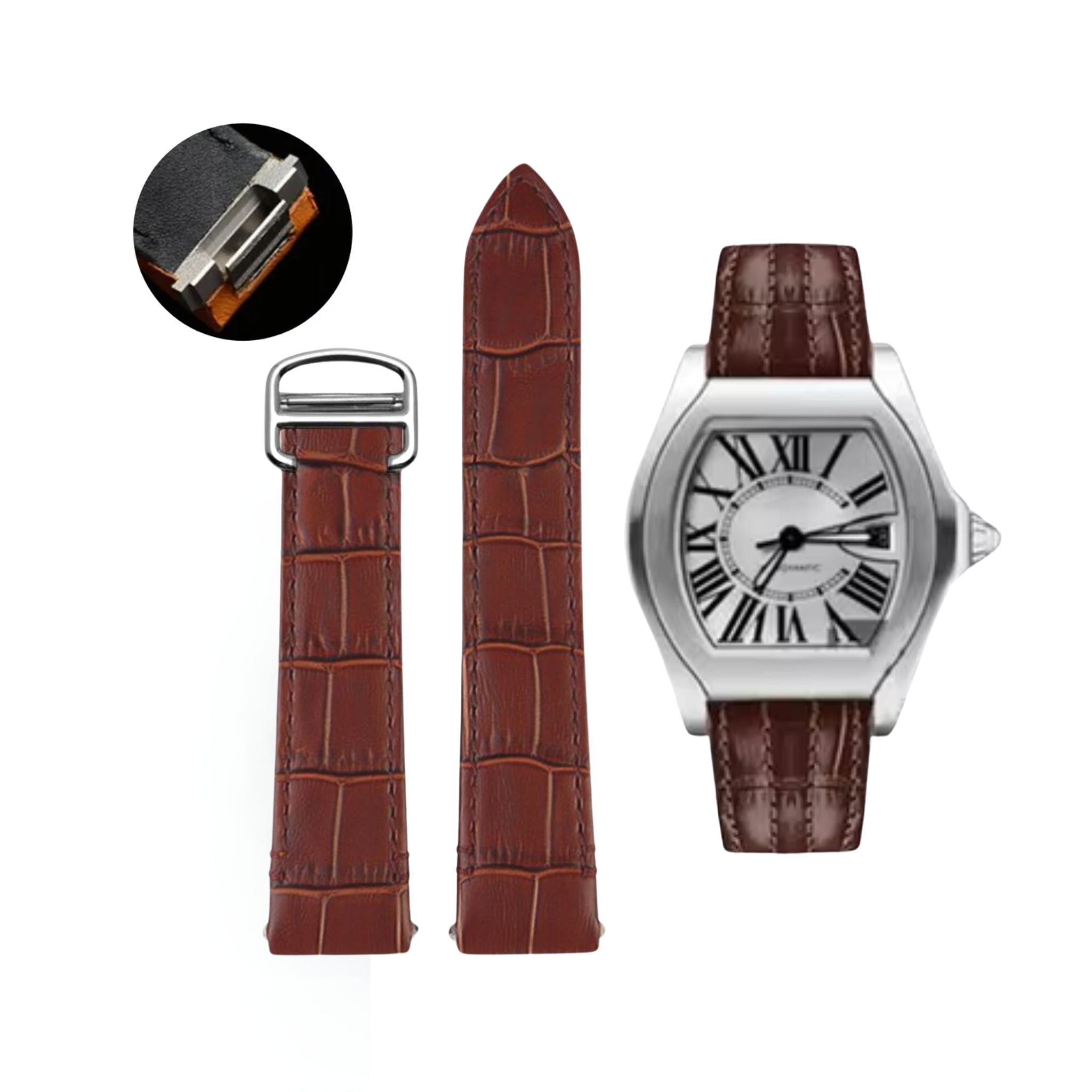 Leather Strap - For Cartier Roadster - Brown - Helvetus