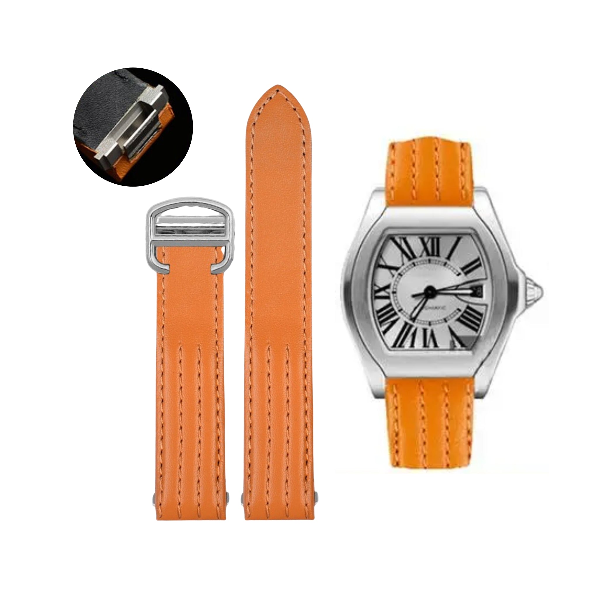 Leather Strap - For Cartier Roadster - Orange - Helvetus