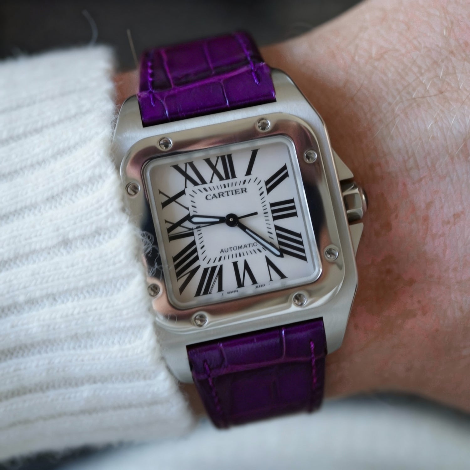 Cartier Santos 100 Leather Strap in Purple - Helvetus® Switzerland
