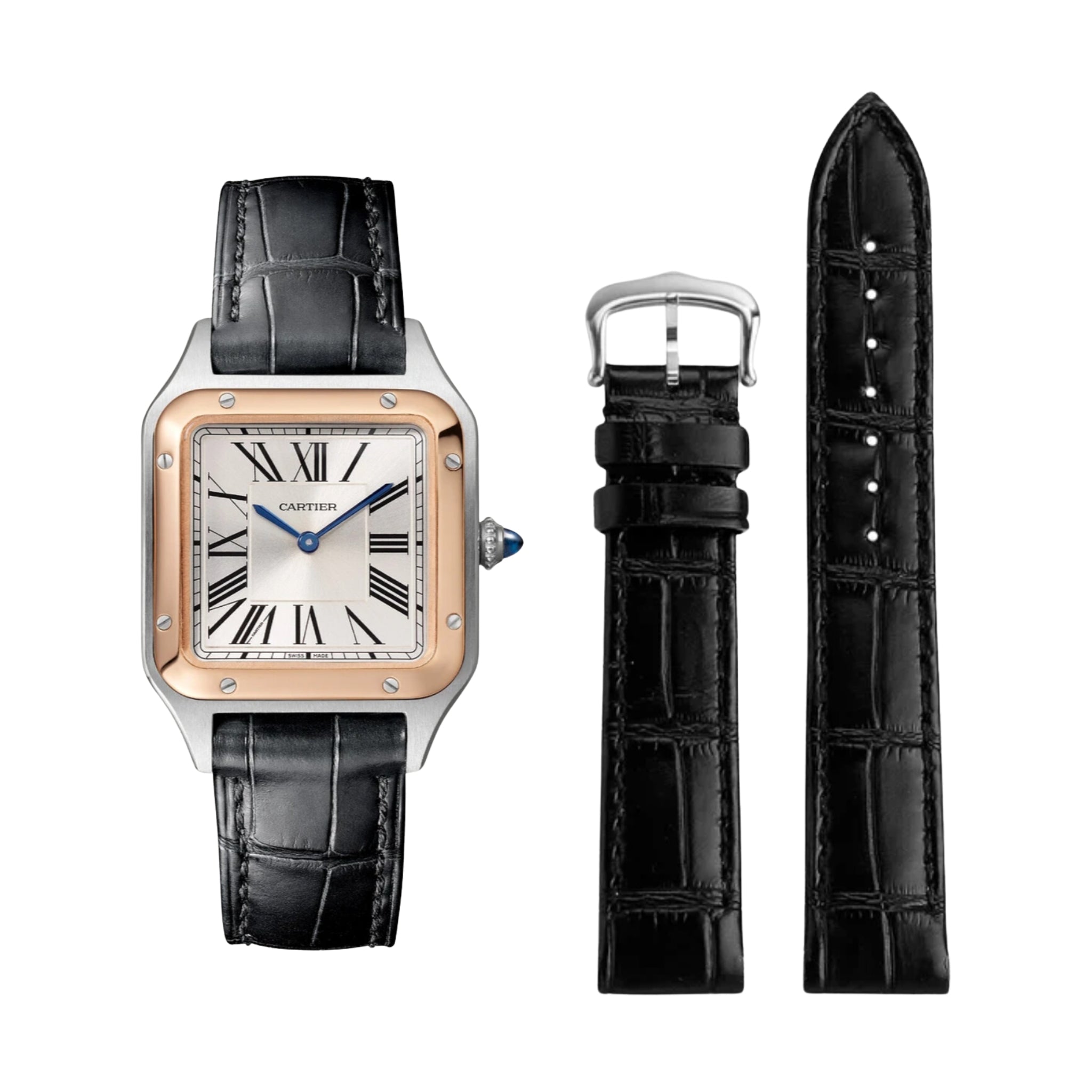 Cartier santos black leather strap best sale