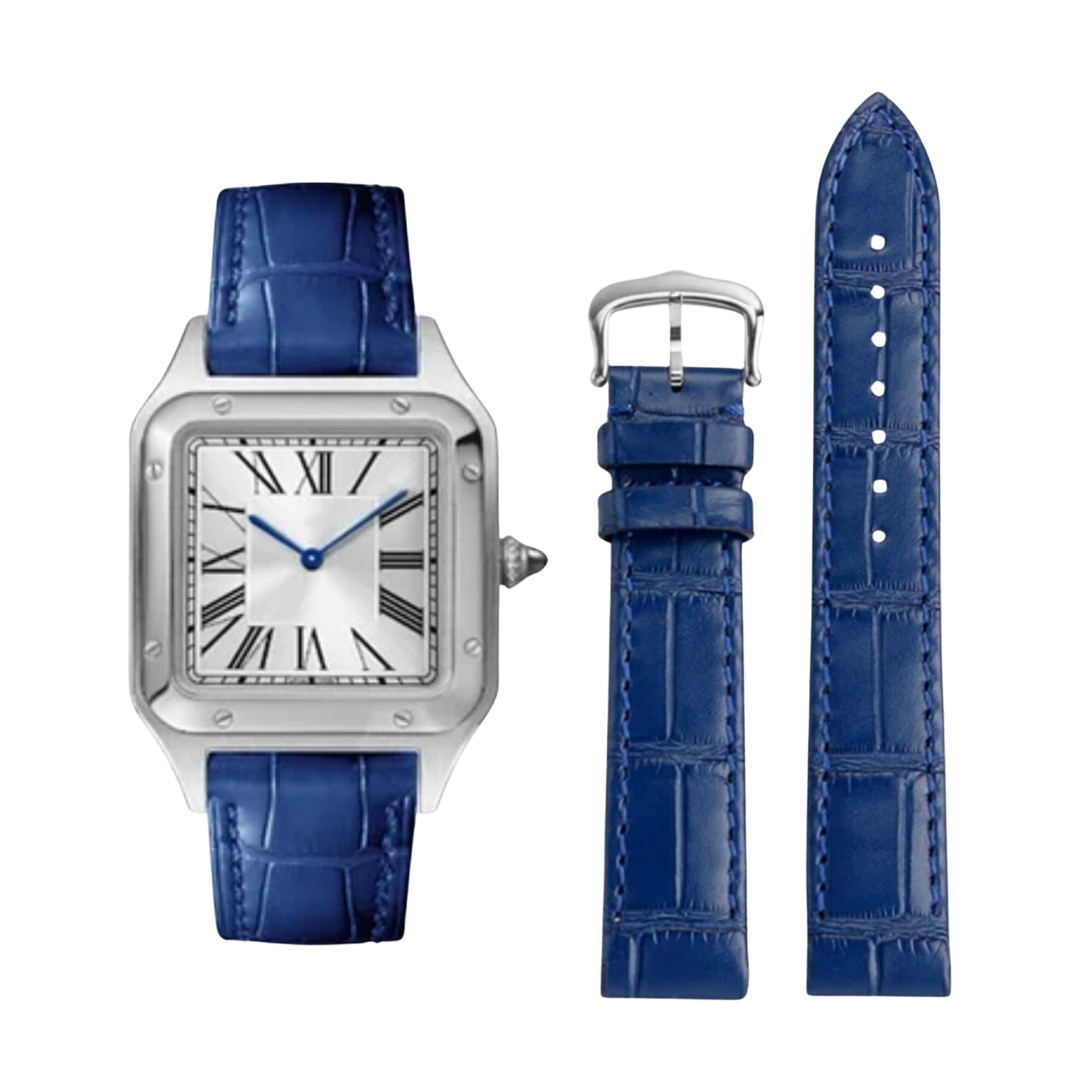 Leather Strap For Cartier Santos Dumont Blue