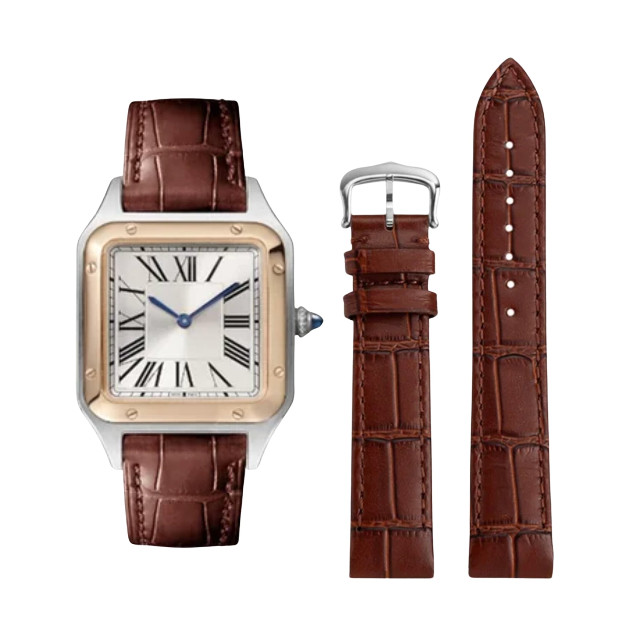 Leather Strap - For Cartier Santos Dumont - Brown - Helvetus