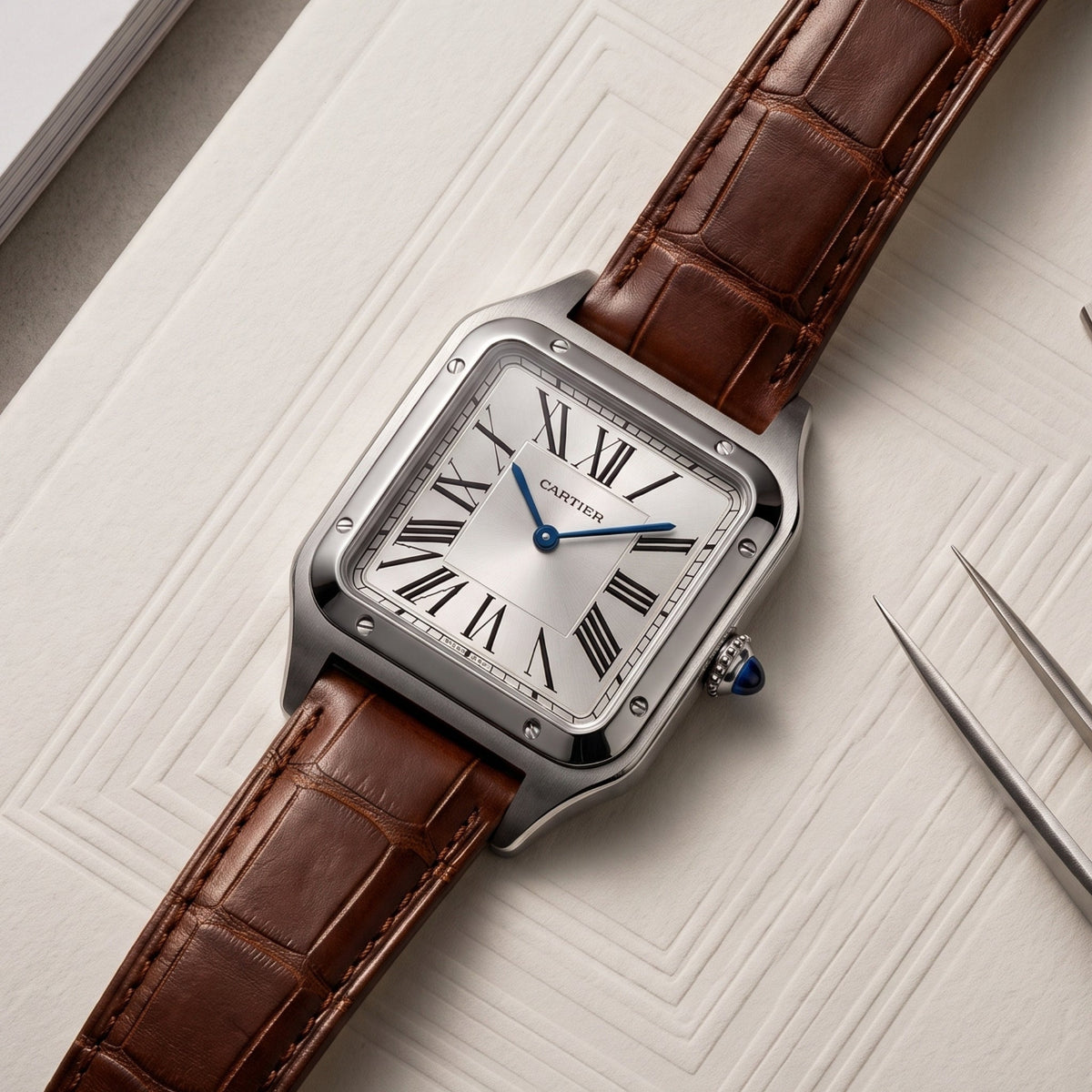 Leather Strap - For Cartier Santos Dumont - Brown - Helvetus