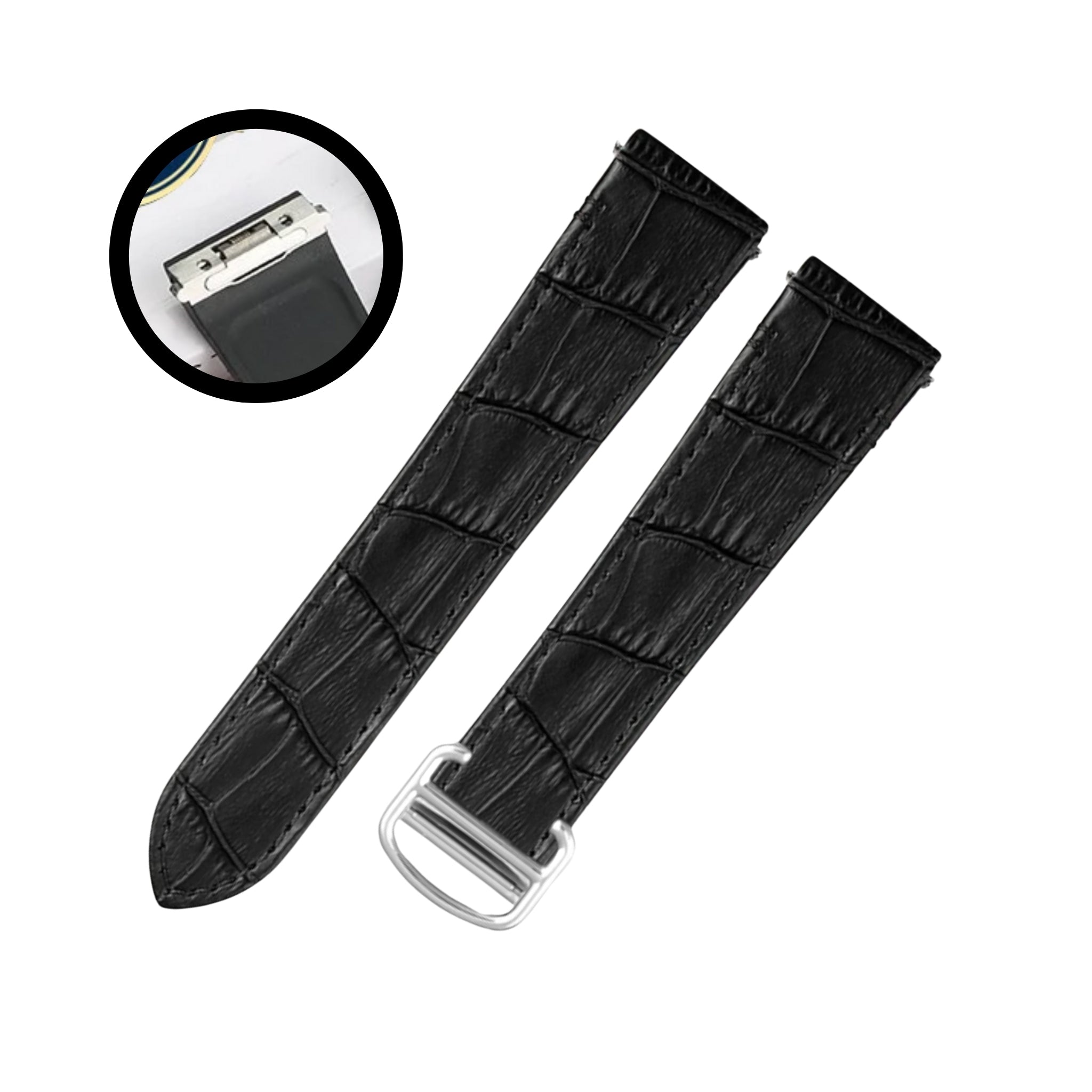 Leather Strap - For Cartier Santos Medium/Large - Black - Helvetus