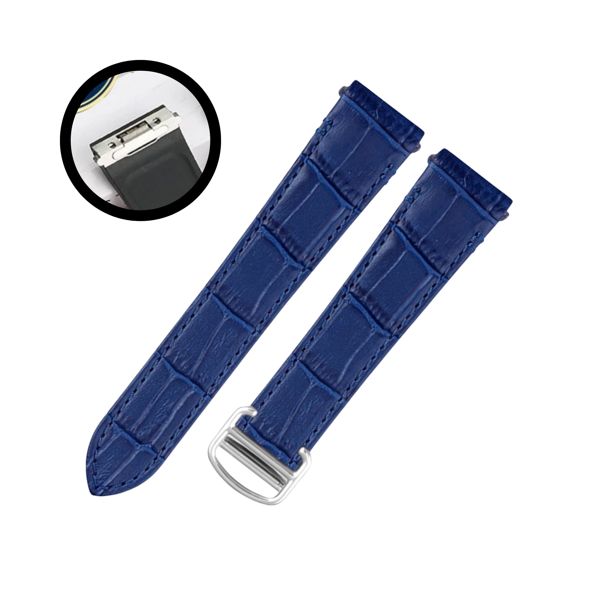 Leather Strap - For Cartier Santos Medium/Large - Blue - Helvetus