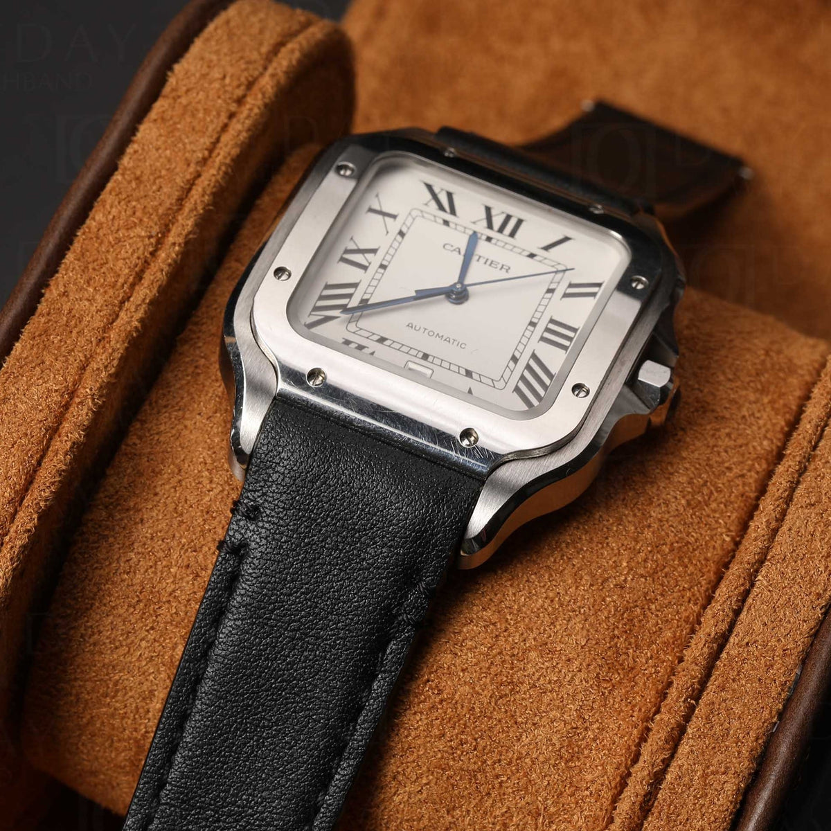 Flat Black Leather Strap for Cartier Santos Medium/Large – Quick ...