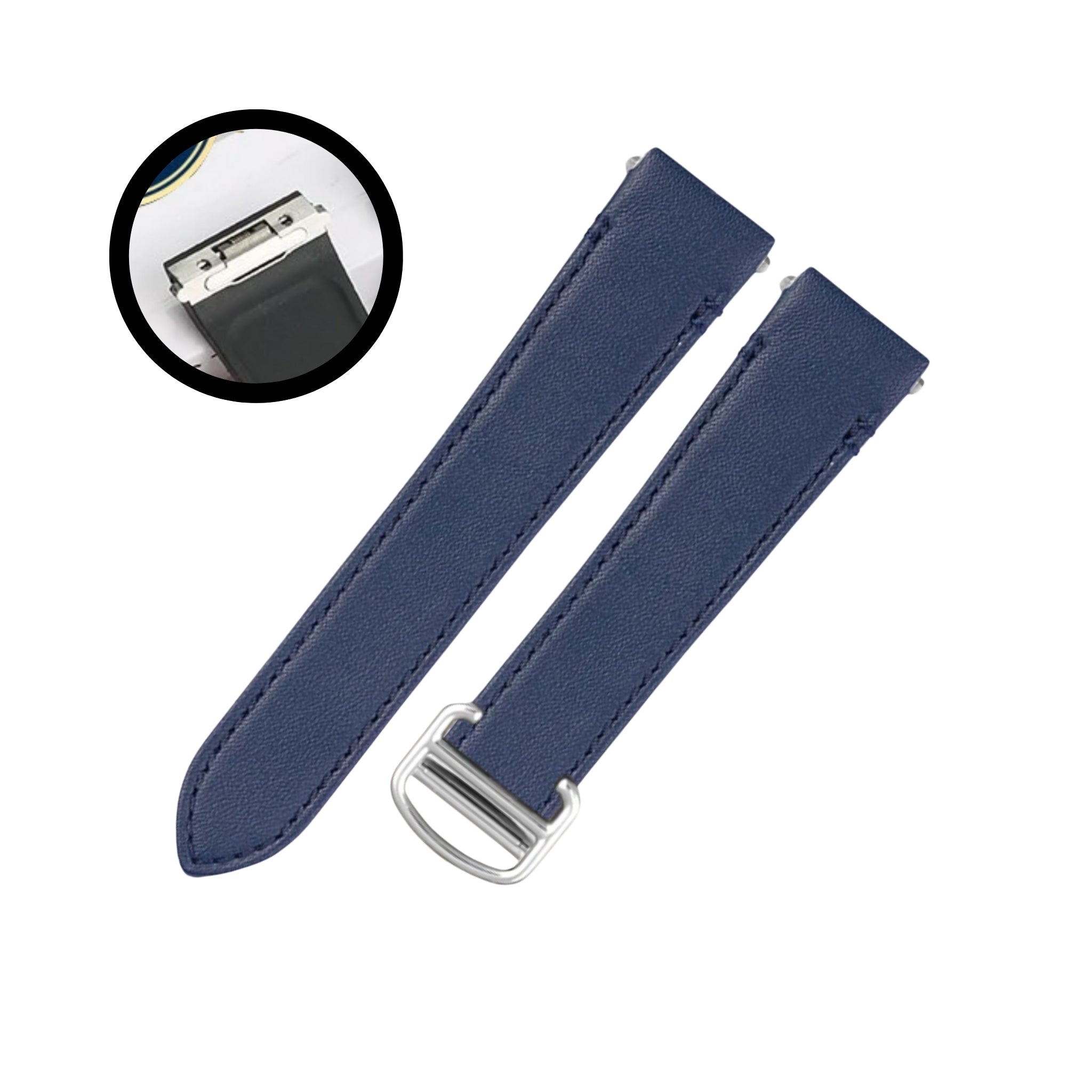 Leather Strap - For Cartier Santos Medium/Large - Flat Blue - Helvetus