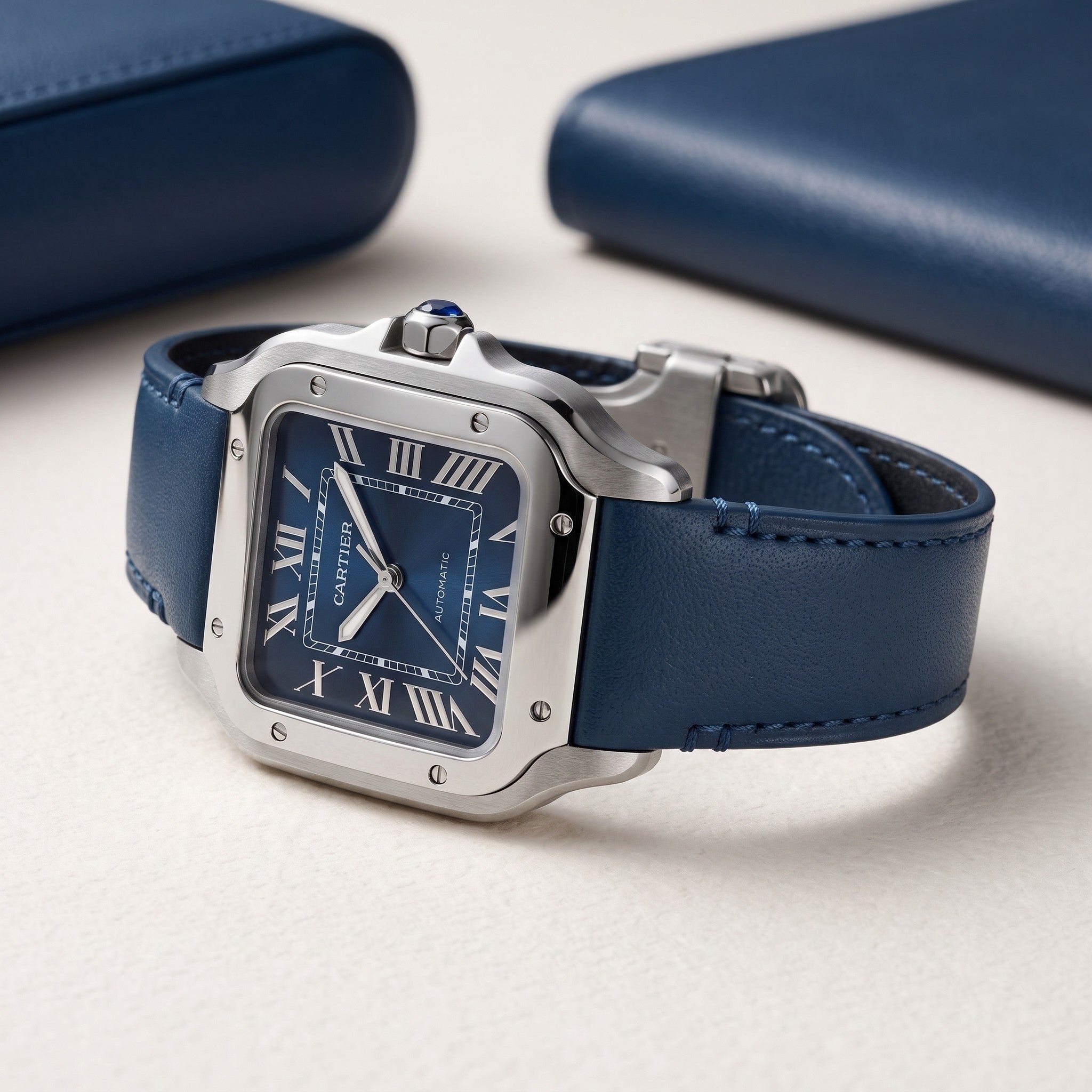 Flat Blue Leather Strap for Cartier Santos Medium/Large – Quick