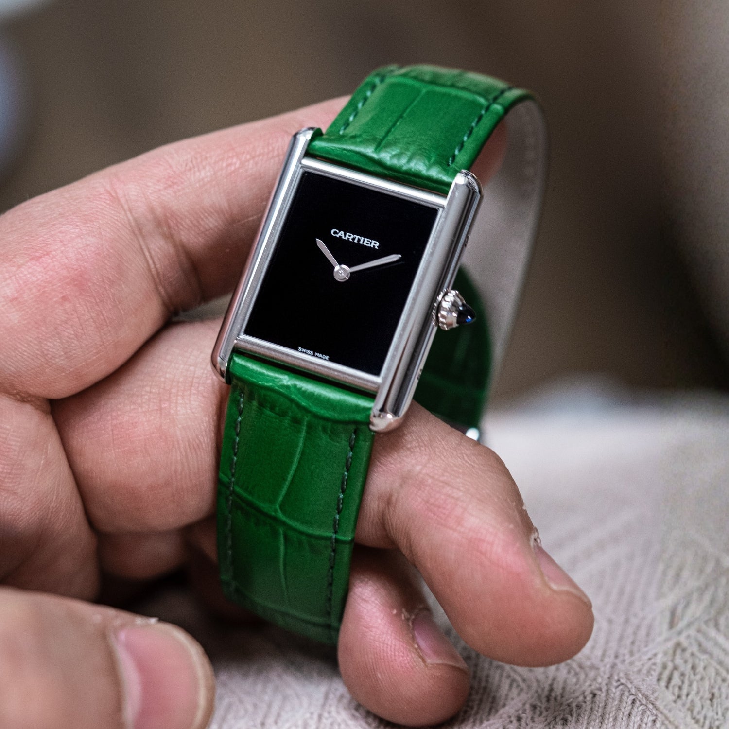 Strap for Cartier Tank in Green Leather - Helvetus® Switzerland