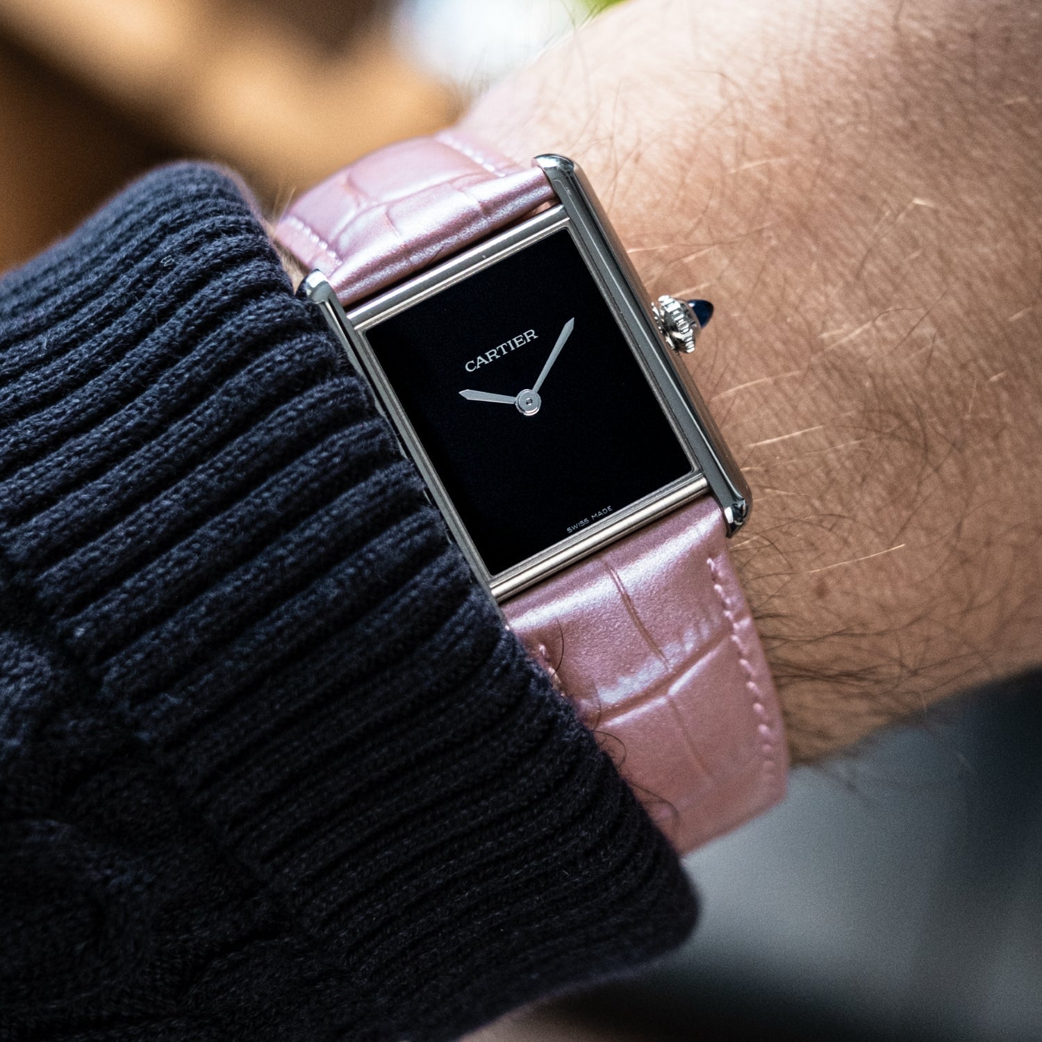 Strap for Cartier Tank in Pink Leather - Helvetus® Switzerland