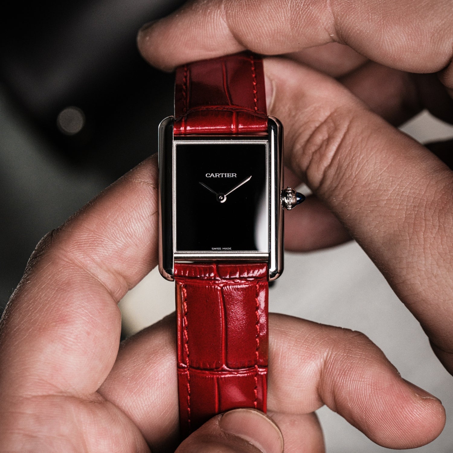 Strap for Cartier Tank in Red Leather - Helvetus® Switzerland