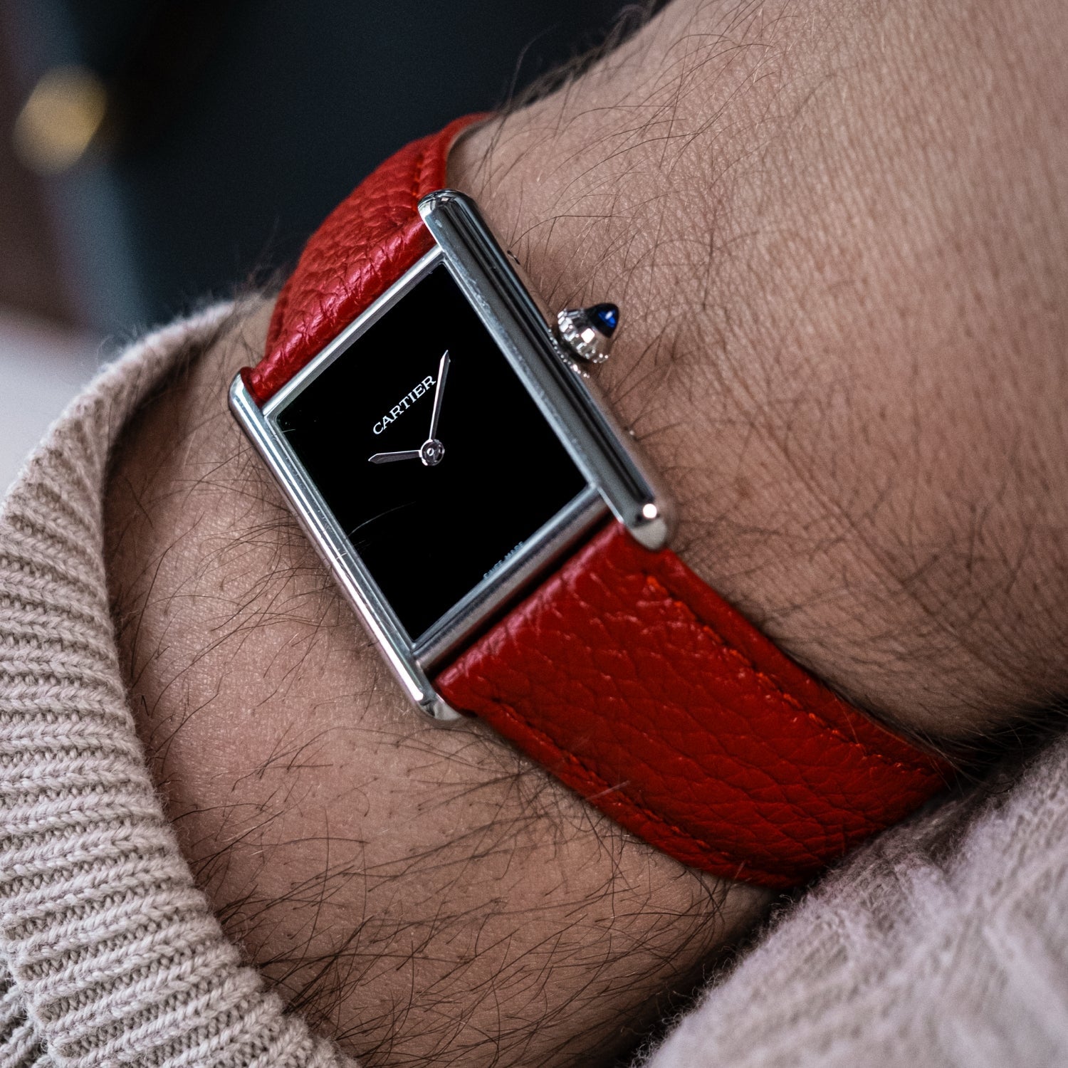 Strap for Cartier Tank in Red Leather - Helvetus® Switzerland