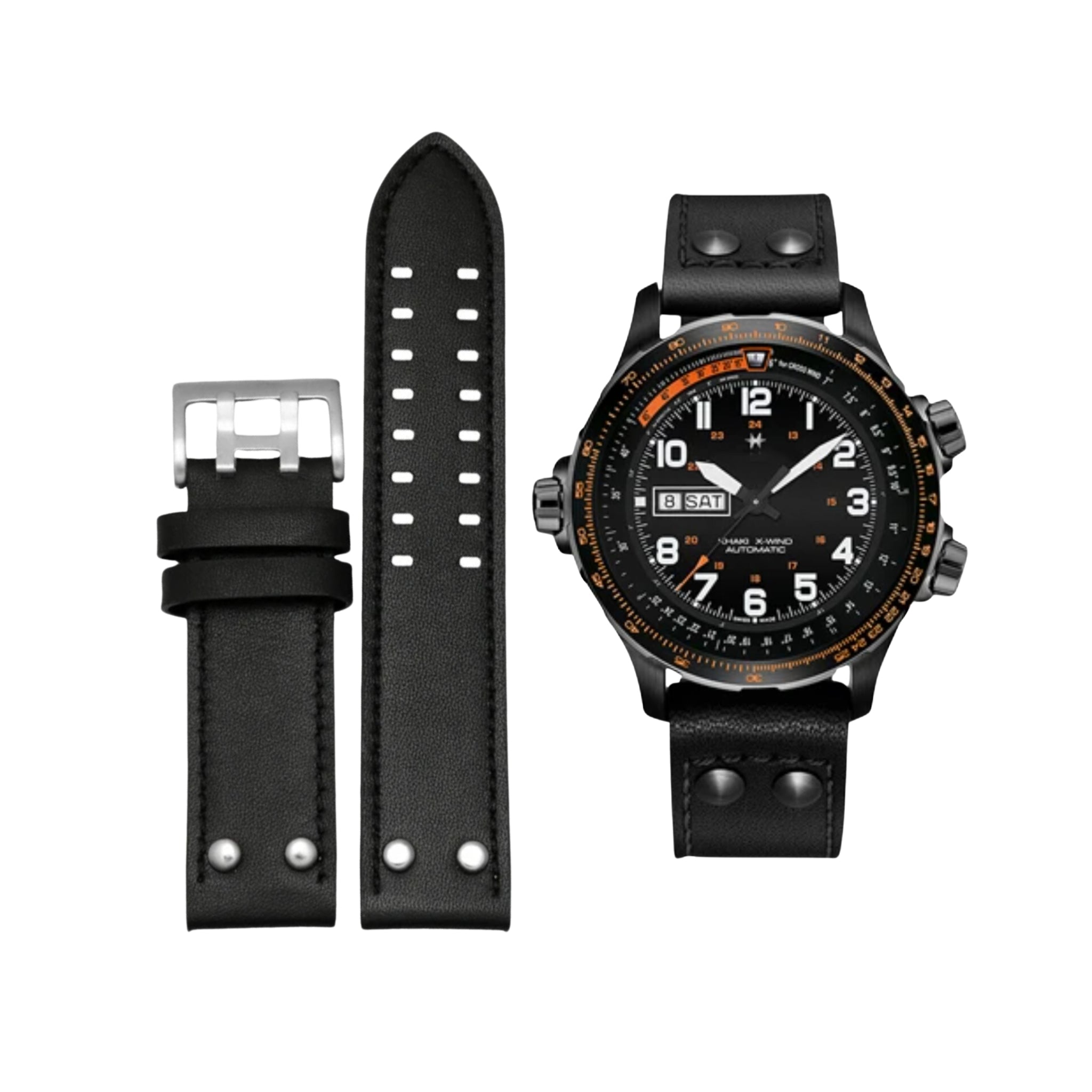 Leather Strap - For Hamilton Khaki Aviation - Black - Helvetus