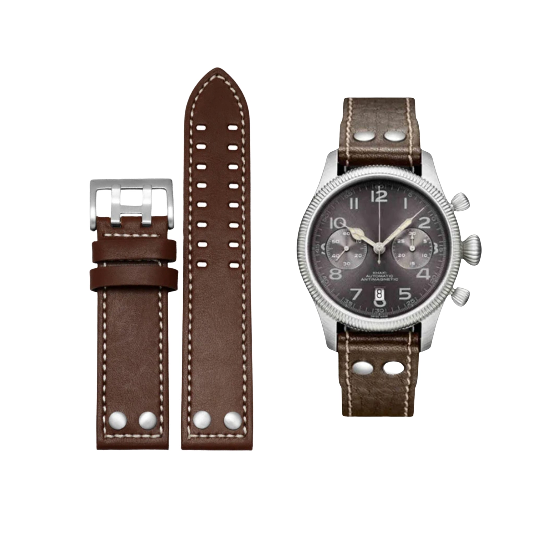 Leather Strap - For Hamilton Khaki Aviation - Brown - Helvetus