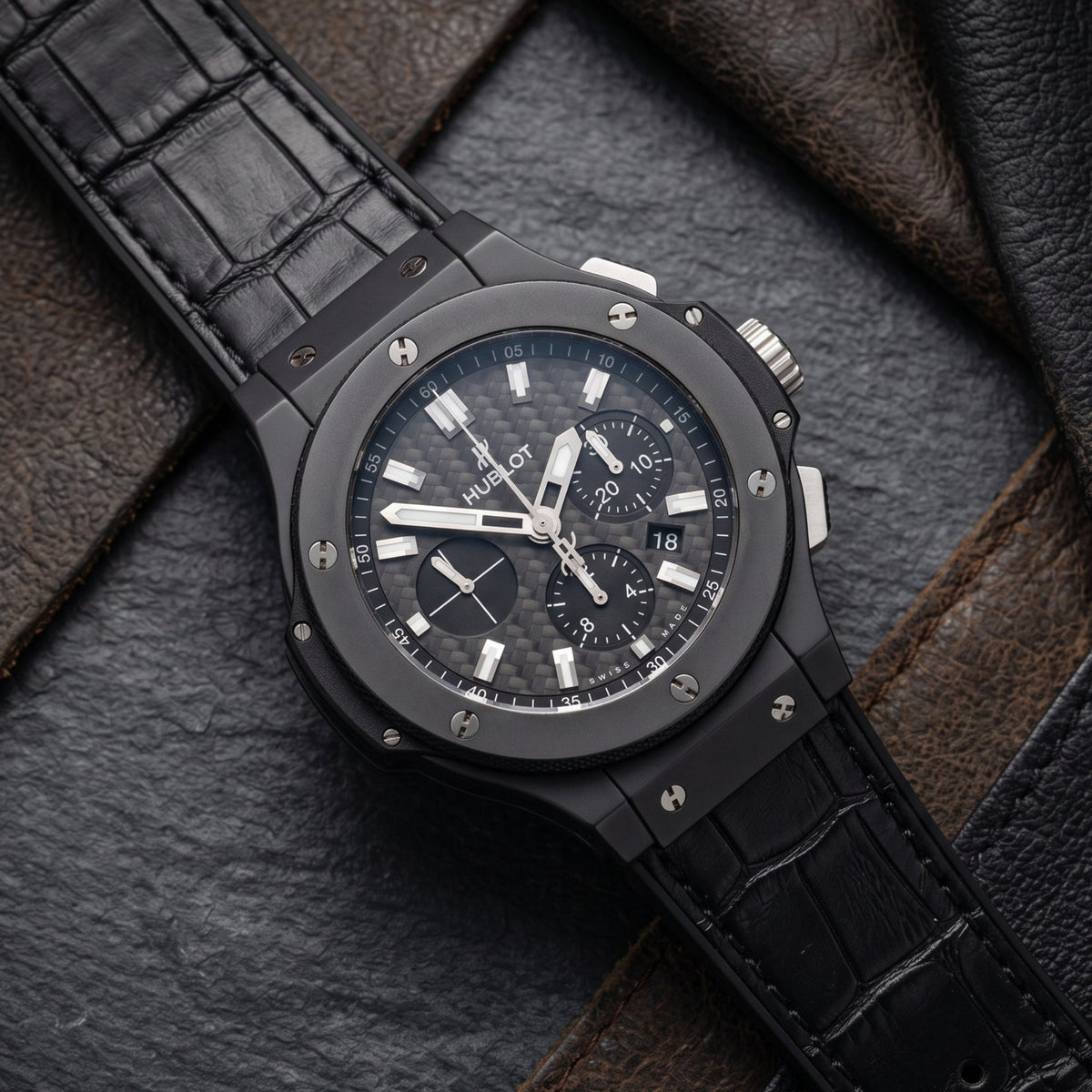 Leather Strap - For Hublot Big Bang 44mm - Black - Helvetus