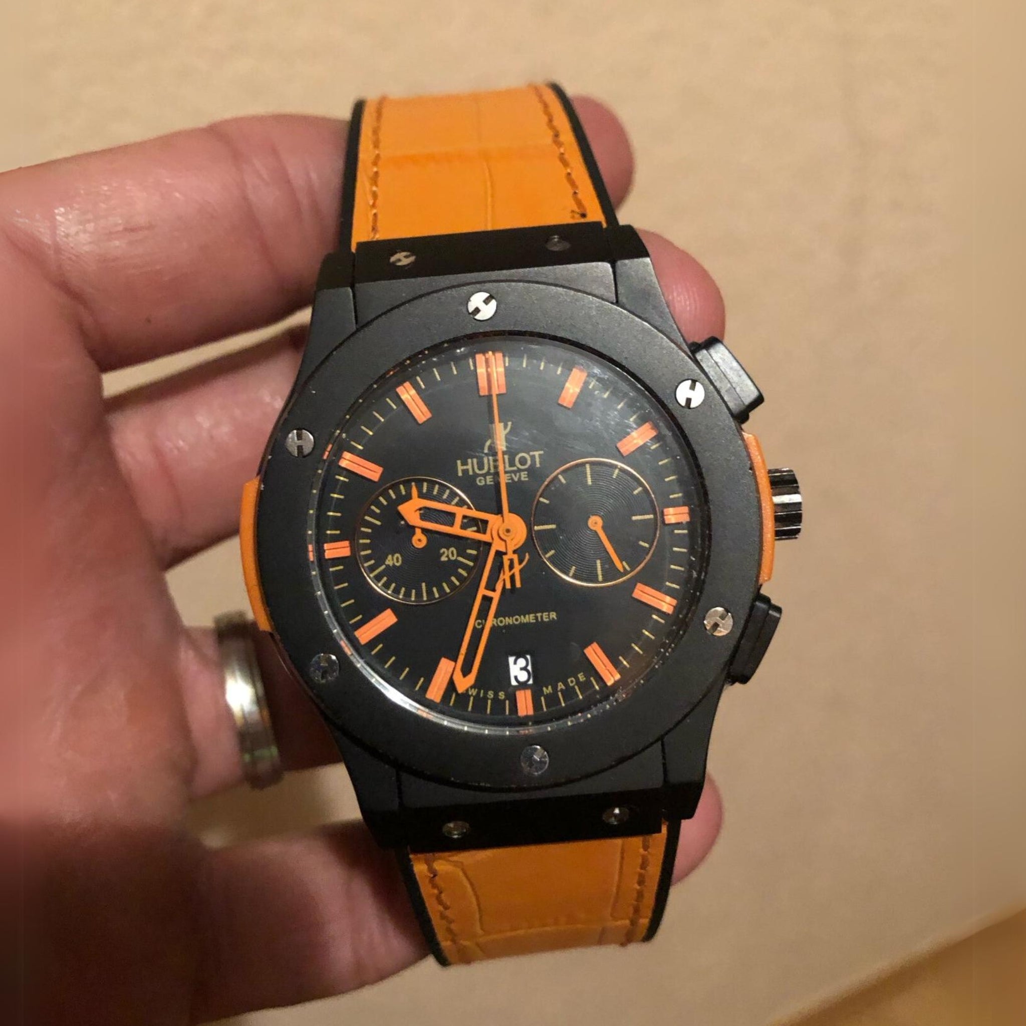 Leather Strap - For Hublot Big Bang 44mm - Orange - Helvetus