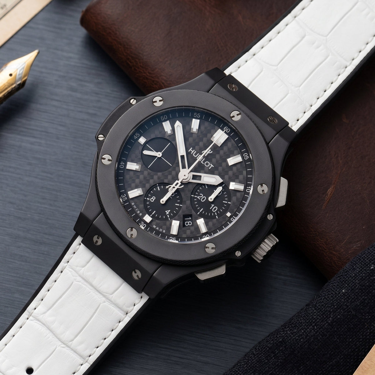 Leather Strap - For Hublot Big Bang 44mm - White - Helvetus