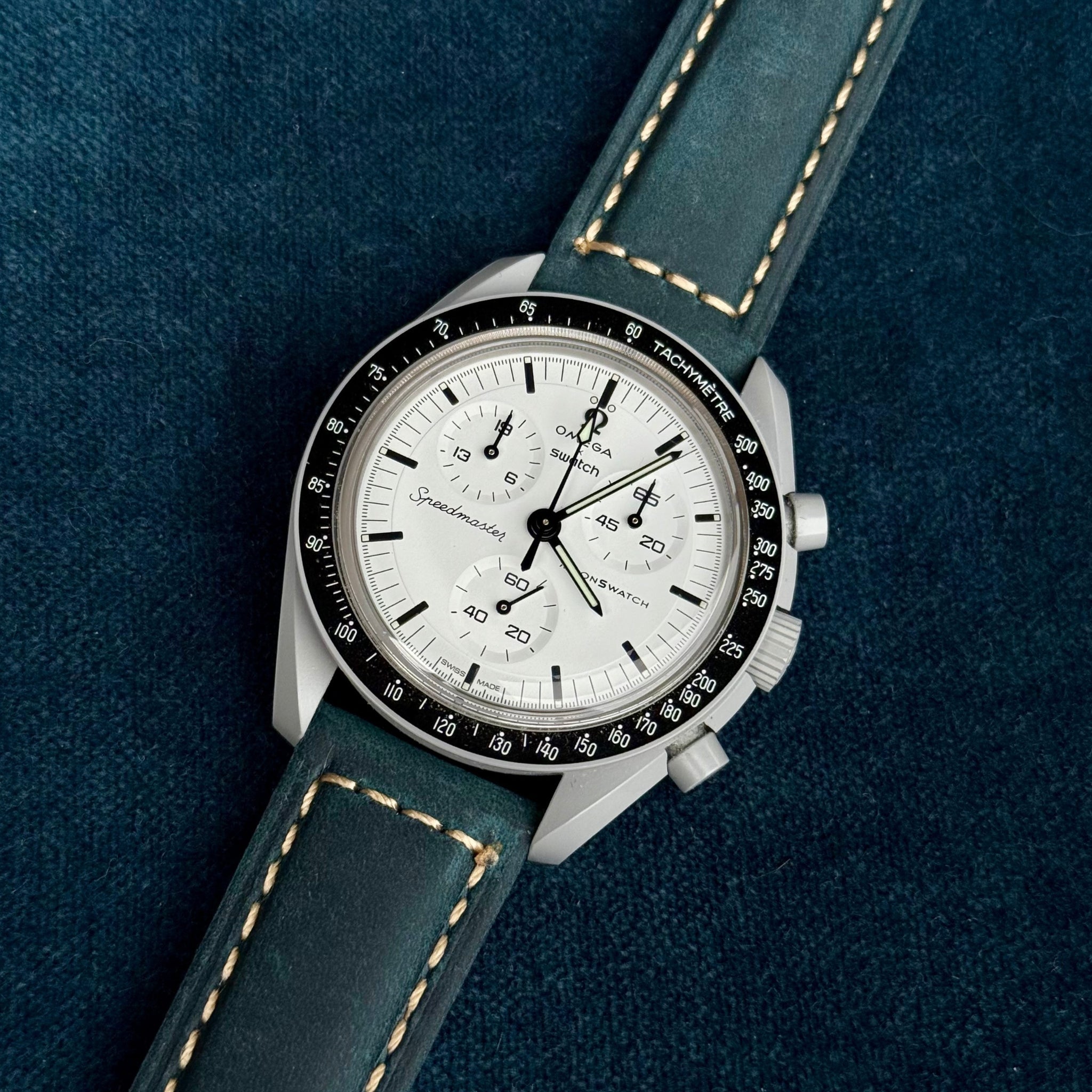 MoonSwatch Leather Strap in Blue - Helvetus® Switzerland