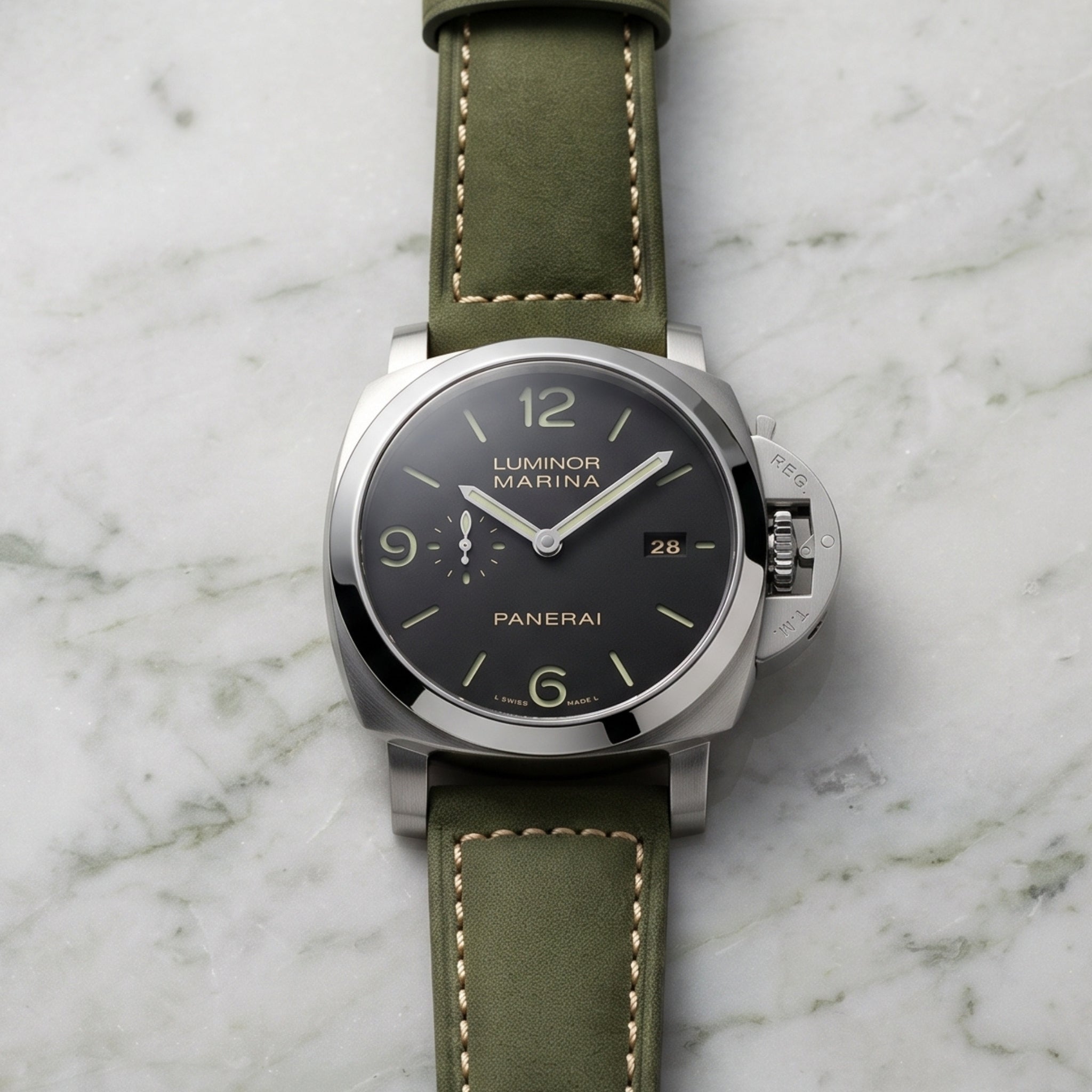 Panerai Leather Strap in Light Green - Helvetus®