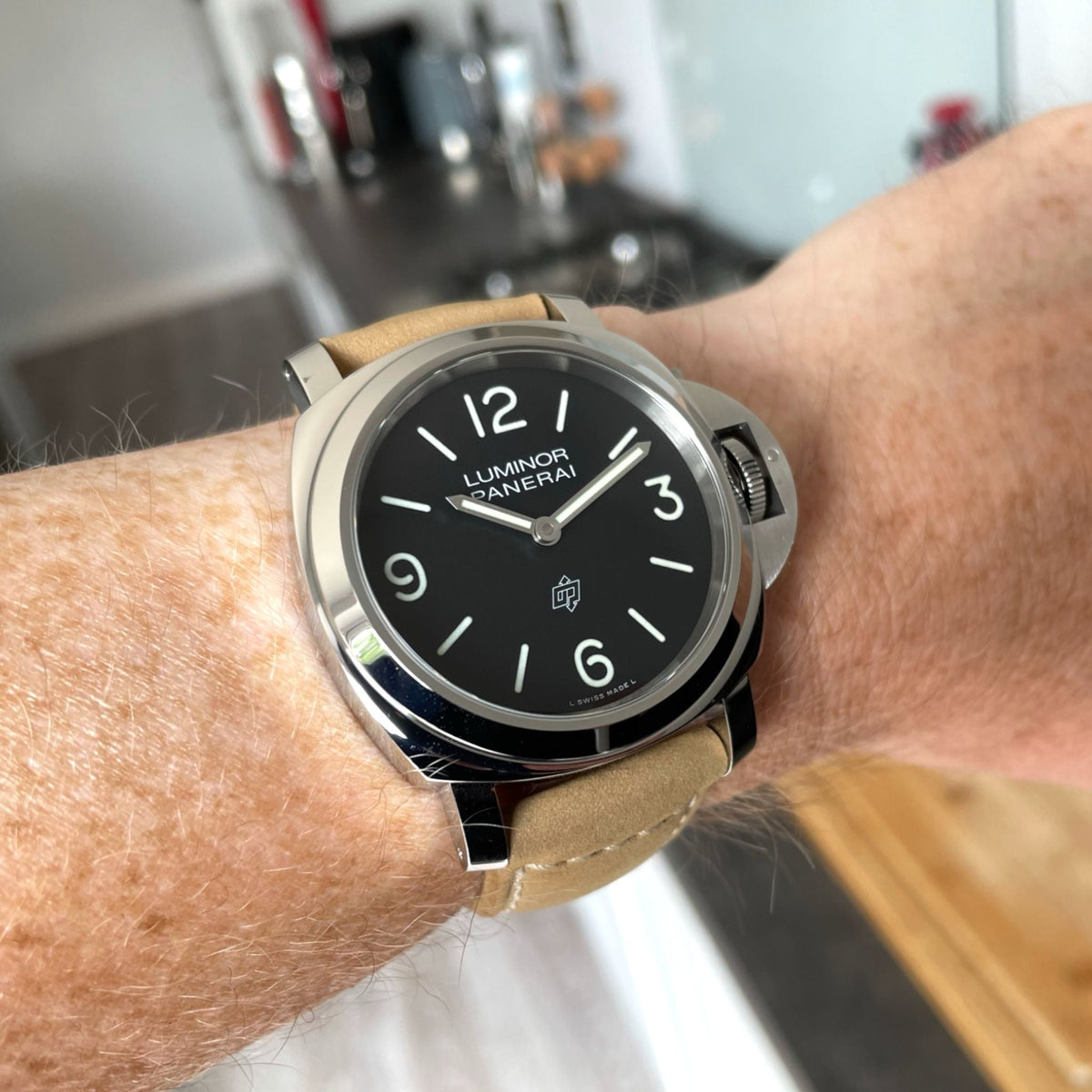 Bracelet Montre Panerai 22mm Neuf - Cuir Vachette Noir, Points De Cuivre - Marque VINTAGE G