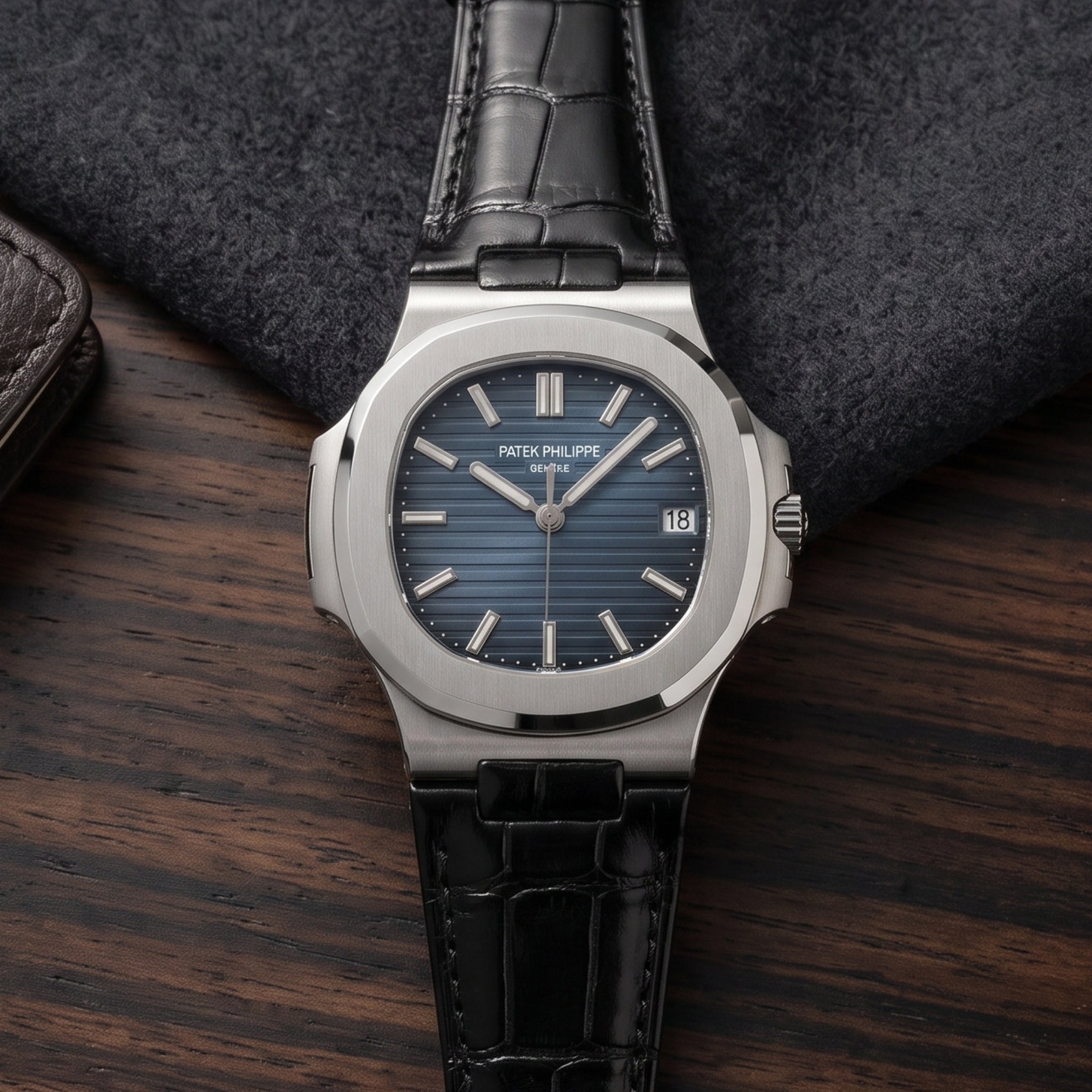 Patek Philippe Nautilus Leather Strap in Black | Helvetus®